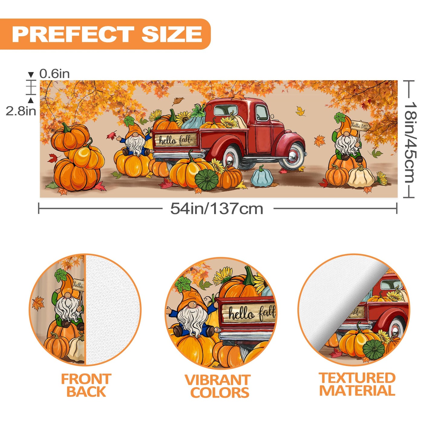 Fall Valance Curtain for Kitchen-Fall Decorations Orange Window Valance for Living Room Bedroom Scroll -Fall Gnomes Decor Rod Pocket Valances Pumpkin Truck-Autumn Window Treatment Valance 18" X 54"