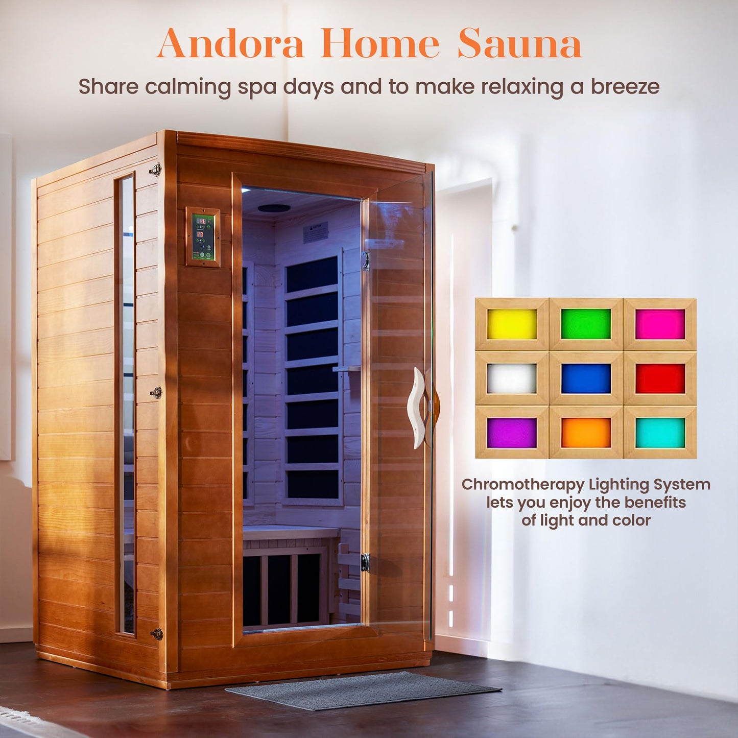 Dynamic Saunas Infrared Personal Home Heat Room w/ Bluetooth for up to 2 People, Andora