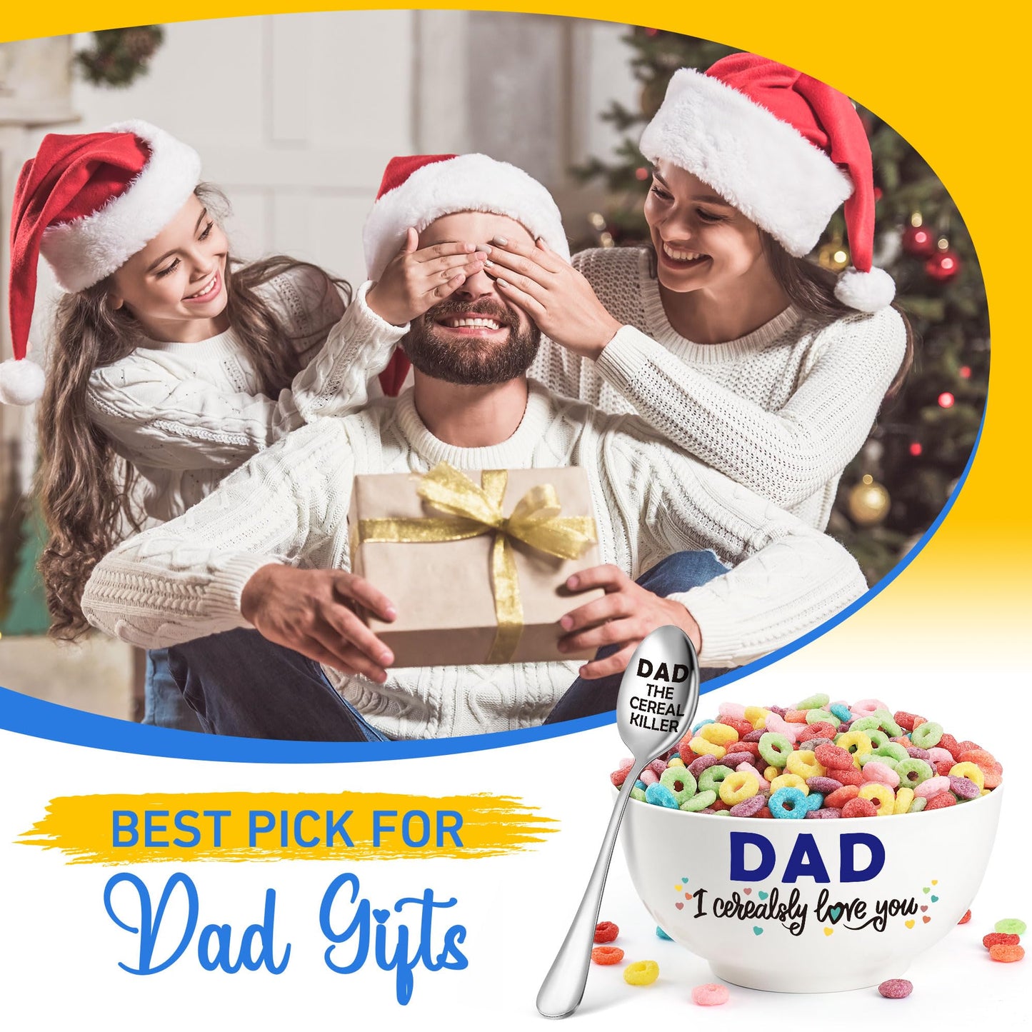 BackURyear Dad Christmas Gifts from Kids, Dad Xmas Stocking Stuffer, Cool Gifts for Dad Step Dad, Holidays Birthday Dad Gifts from Daughter Son Wife, Cereal Lover Dad Breakfast Bowl Presents