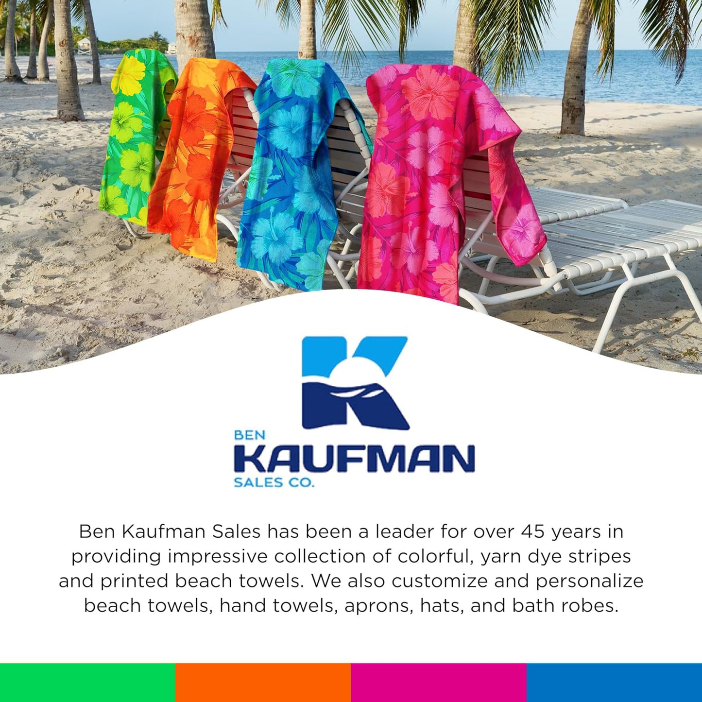 Kaufman - Colorful Hibiscus Beach Towels | 100% Cotton with Ends Hemmed | 30" x 60" | Colorful Soft & Absorbent Pool Towels for Adults and Kids | Fiber Reactive | 4 Pack