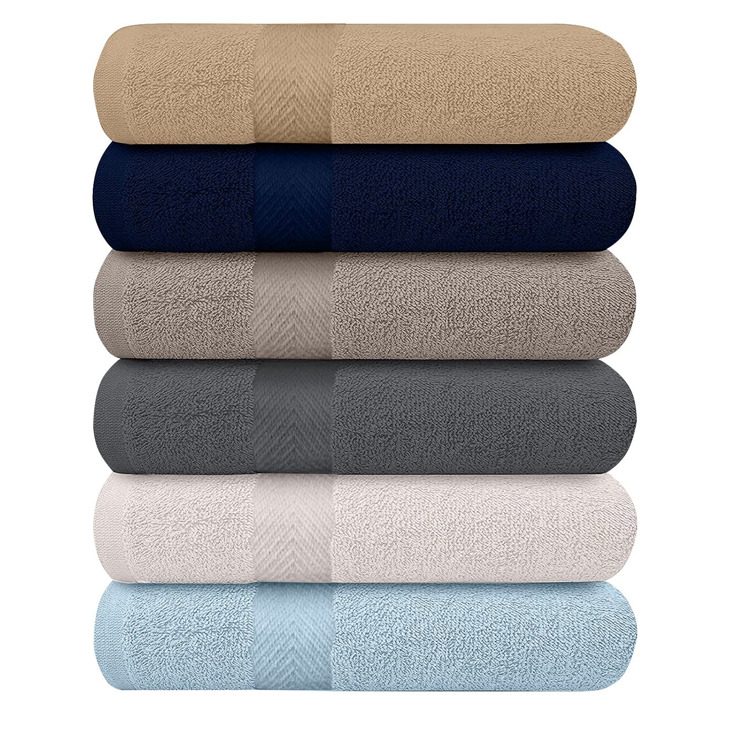 KAHAF Collection 6-Pack Bath Towels - Lightweight - Extra Absorbent - 100% Cotton - Shower towels (Multi, 27 inchesx54 inches)