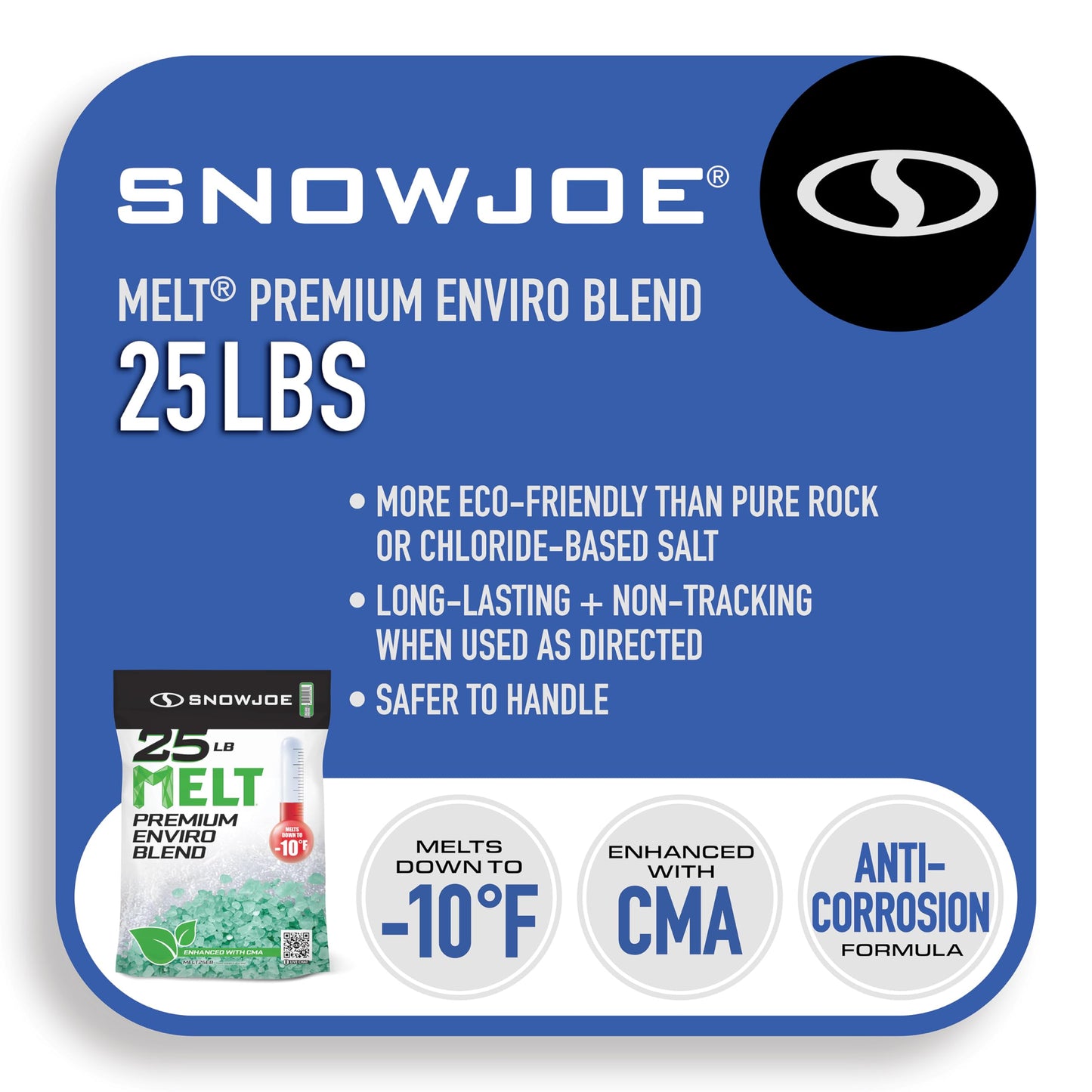 Snow Joe Amazon Exclusive, Melt-2-Go, Ice and Snow Melt, Fast Acting CMA Blended Ice Melter, Effective at Sub Zero -10 Degree Temperature, 25-Pound Bag , Packaging may vary, Green