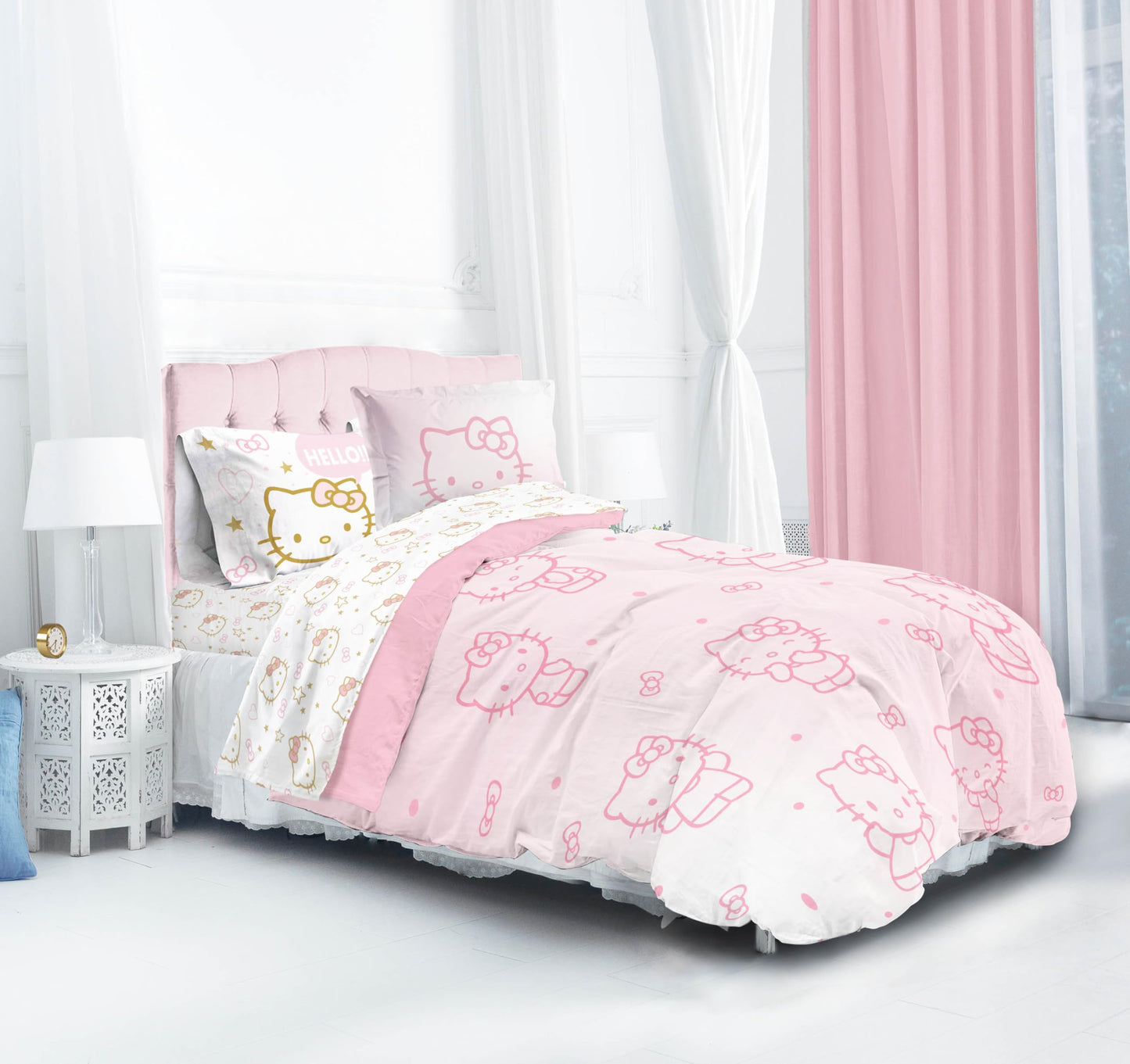 Jay Franco Hello Kitty Twin Comforter Set - 5 Piece Bedding Includes Sheet Set & Pillow Covers - Super Soft Pink Bedding