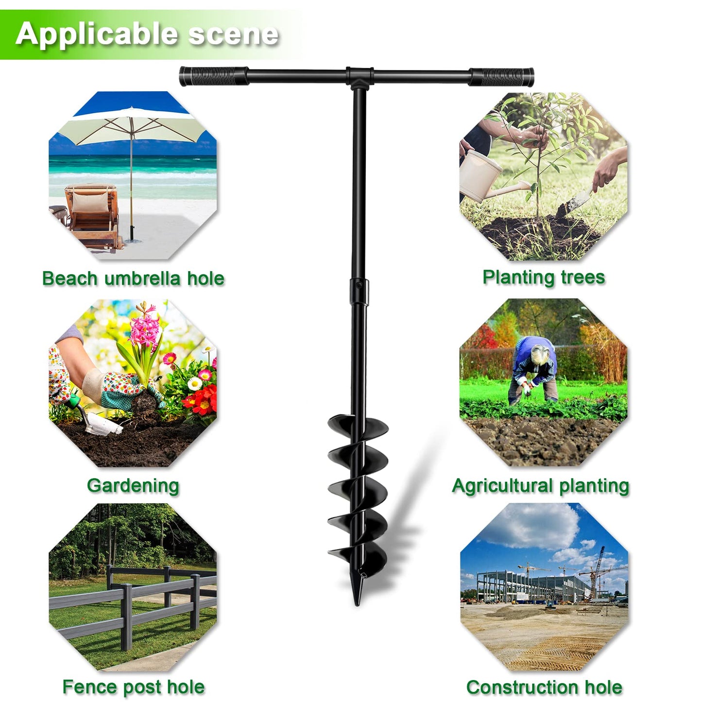 LONGRUN Hand Drill Auger Post Hole Digger, Manual Garden Hole Digging Drill Bit for Planting, Spiral Drill Planter for Bulb, Flower, Tree, Seedlings, Bedding Plants, Umbrella, Fence Holes-4"x 38"