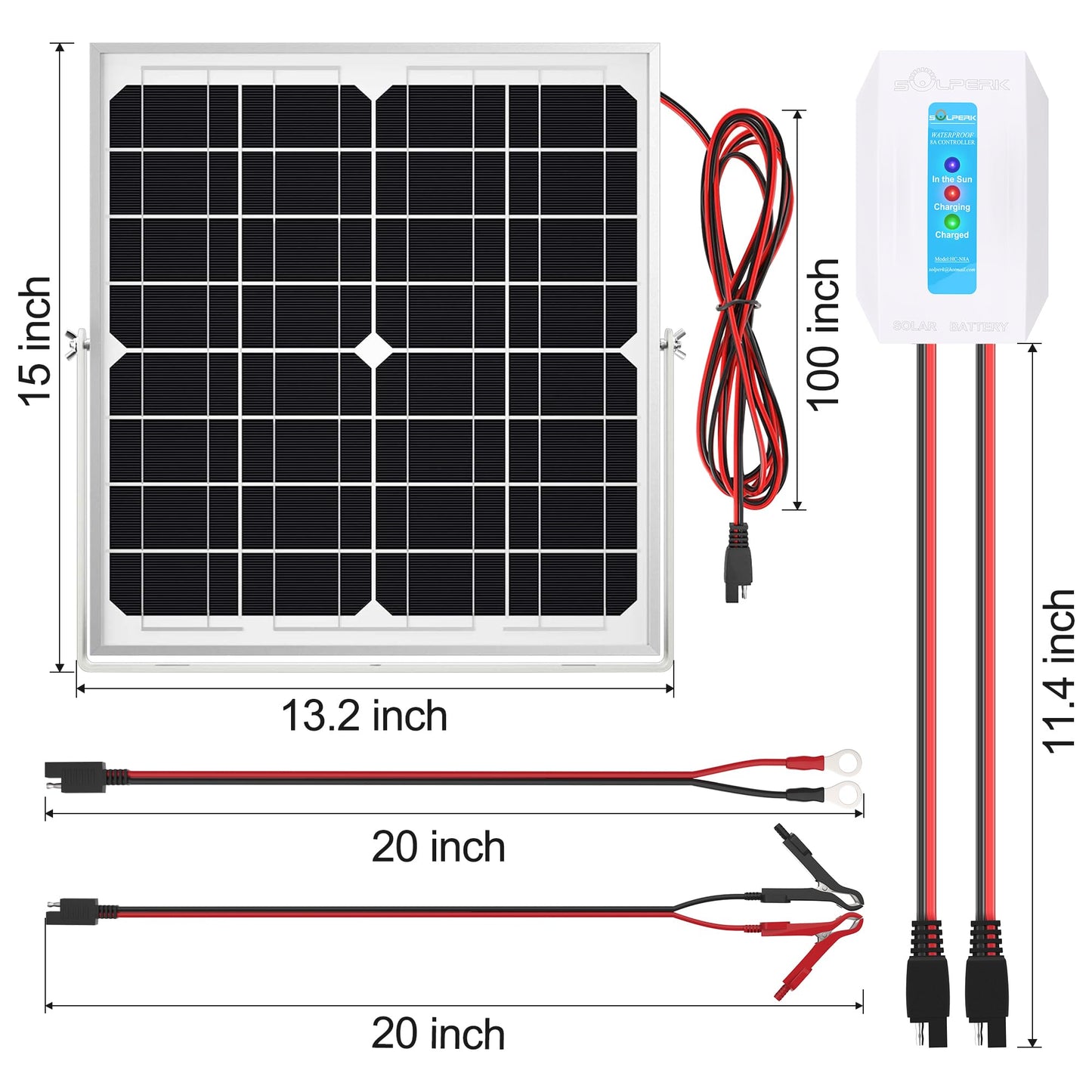 SOLPERK Solar Panel Kit 20W 12V, Solar Battery Trickle Charger Maintainer + Upgrade Controller + Adjustable Mount Bracket for Boat Car RV Motorcycle Marine Automotive