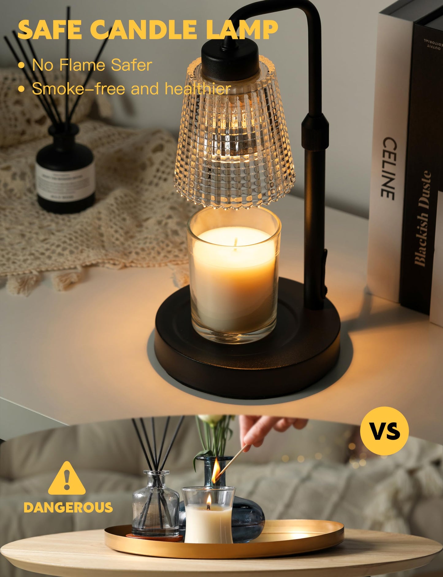 GODONLIF Candle Warmer Lamp, Adjustable Height Candle Warmer, Timer, Dimmable, Home Decor, Wax Melts Warmer for Jar Candles with 2 Bulbs