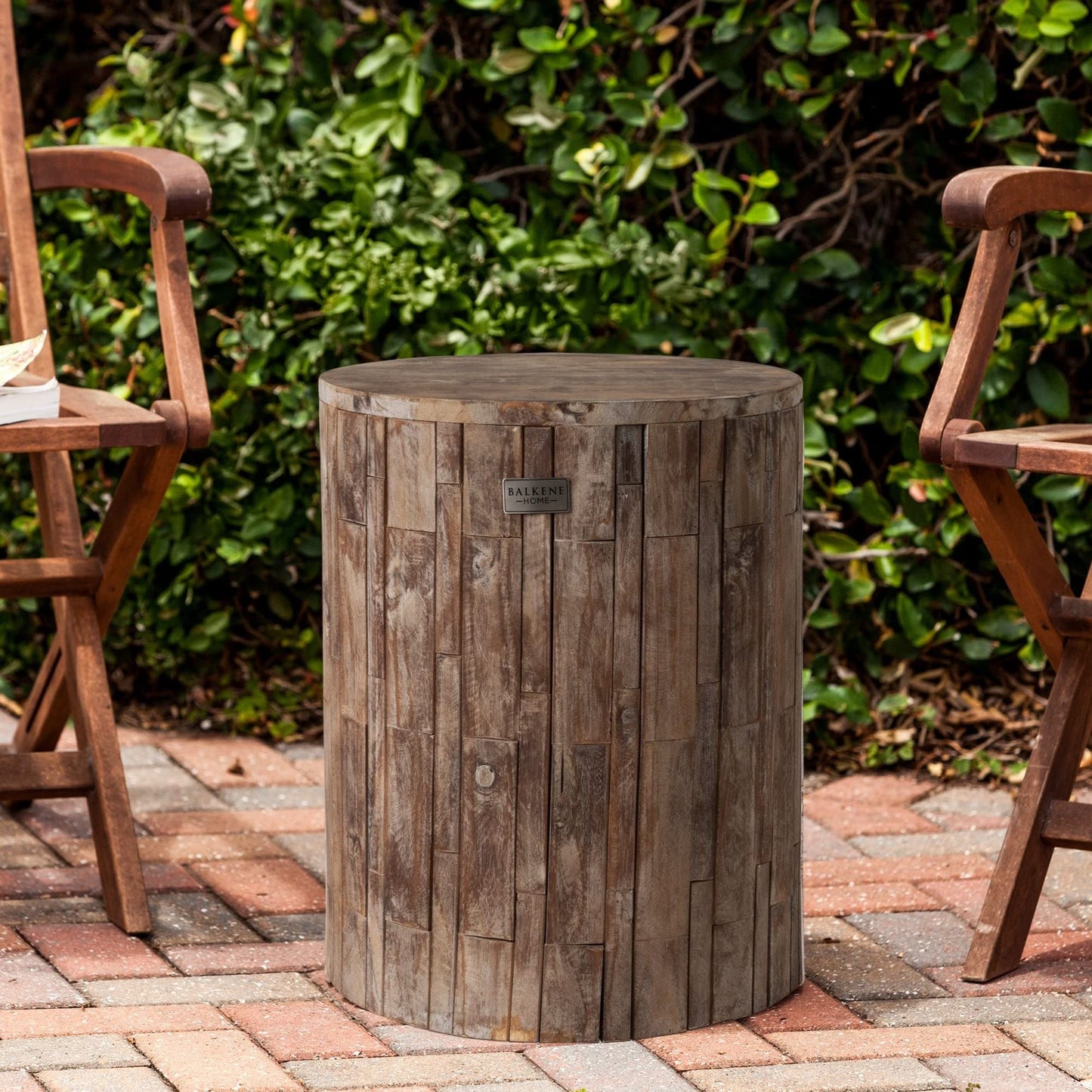 Patio Sense 62420 Elyse Round Rustic Garden Stool Wood Outdoor Seating & End Table Portable Adaptable Outdoor Furniture Ideal for Entertaining, Gardening & Decor - Seasoned Patina Finish