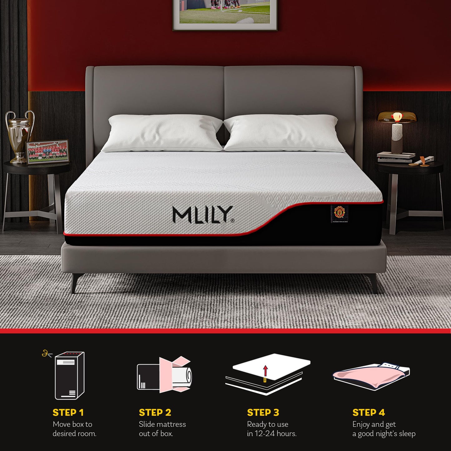 MLILY Cal King Mattress, Manchester United 12 Inch Memory Foam Mattress, Cool Sleep & Pressure Relief, Made in USA, White