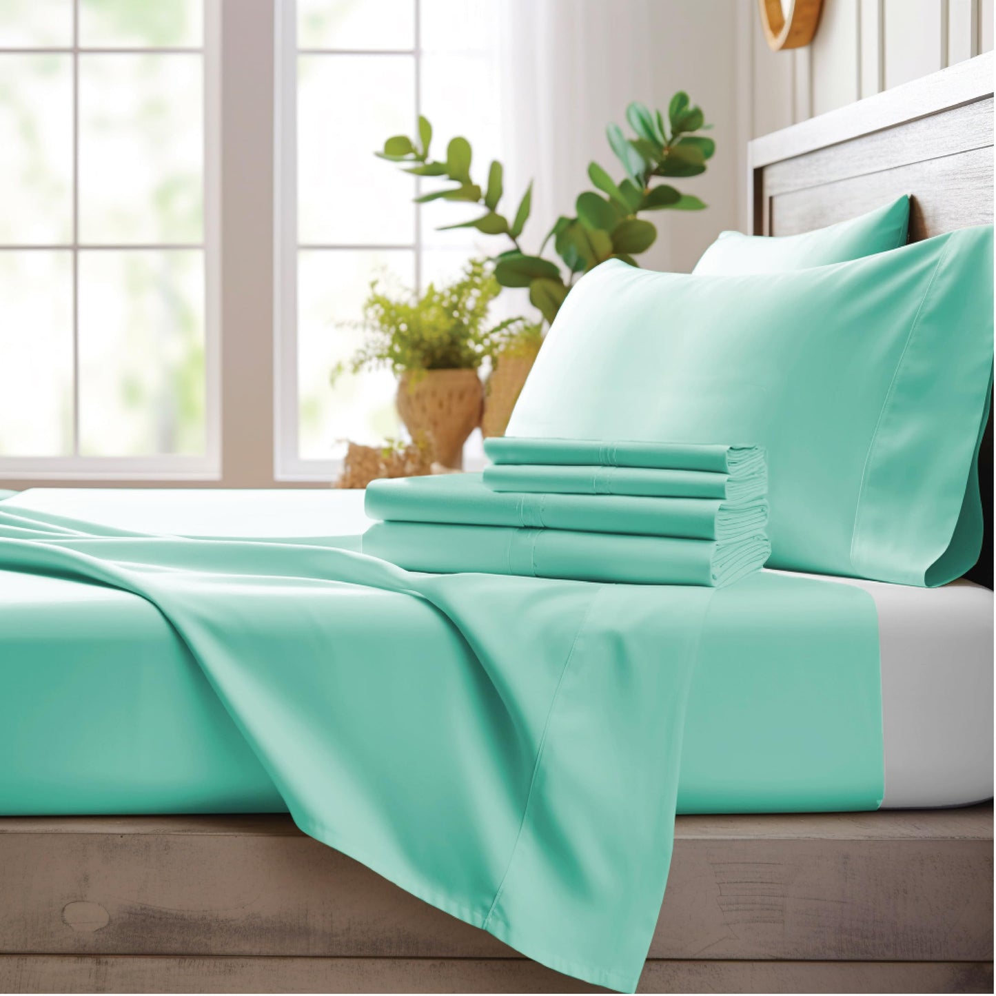 Bamboo Bay 4 Piece Twin Sheets Set - 100% Viscose Made from Bamboo Sheets Twin Size Bed - Soft Cooling Sheets for Hot Sleepers - Breathable Twin Bed Sheets Set Fits Up to 16" Deep Pocket - Ocean Wave