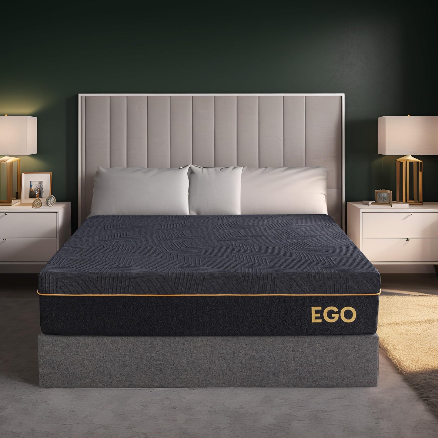 EGOHOME 12 Inch California King Memory Foam Mattress, Cooling Copper Gel Mattress for Pain Relief, Therapeutic Mattress in a Box, CertiPUR-US Certified, Fiberglass Free Medium Mattress Black