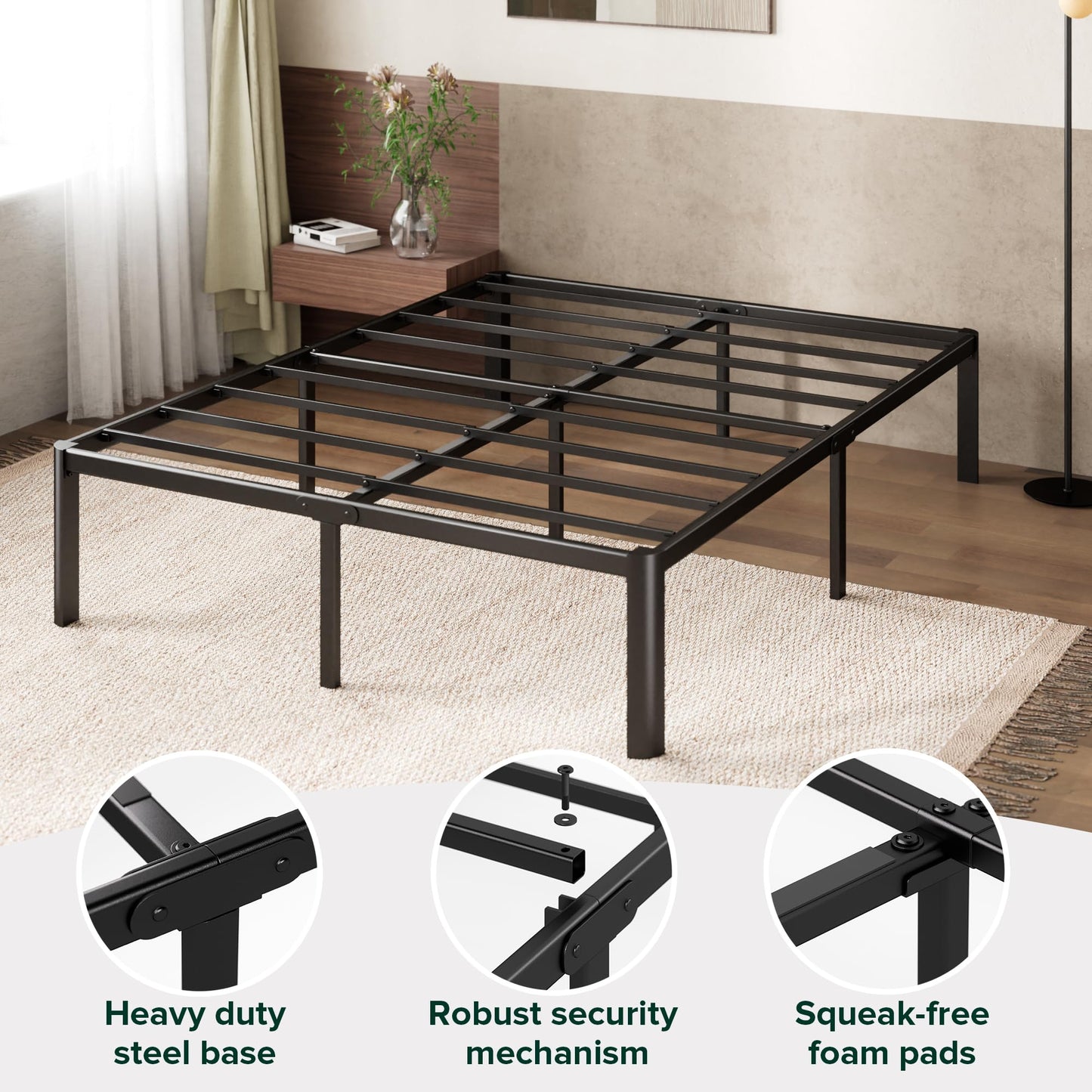 Zinus Van 16 Inch Metal Platform Bed, Steel Slat Support, No Box Spring Needed, Eco Friendly WonderBox Packaging, Easy Assembly, Black, Full