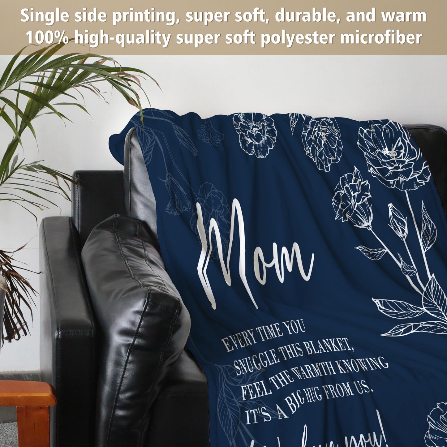 Gifts for Mom Blanket, Mom Birthday Gifts, Birthday Gifts for Mom from Daughter Son, Mom Gifts for Christmas Mothers Day, Super Soft Flannel Throw Blanket for Mom 60" x 50", Blue