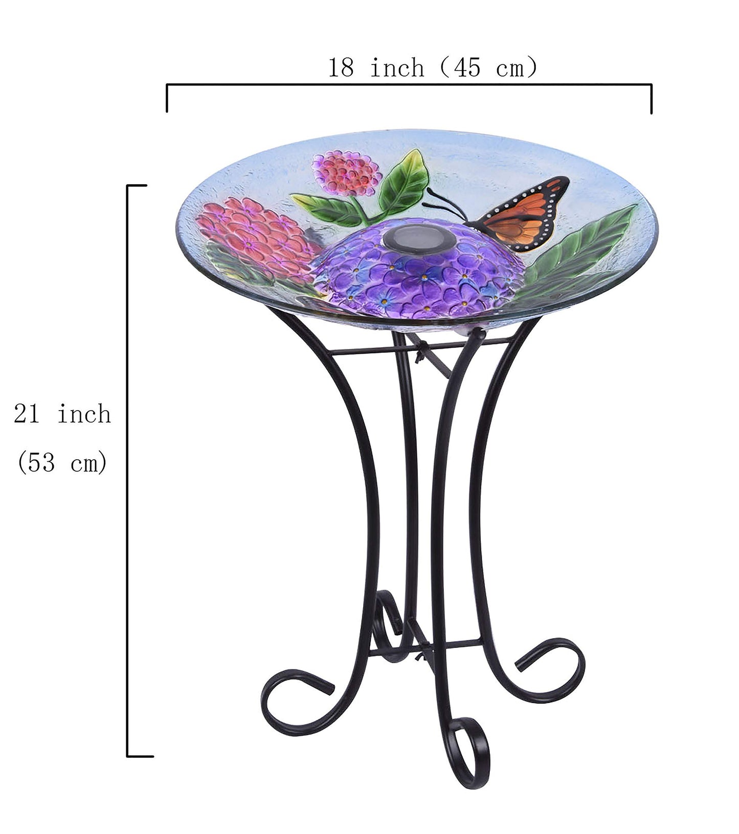 Hi-Line Gift 78415-D Solar Led Floral Glass Butterfly Bird Bath with Stand