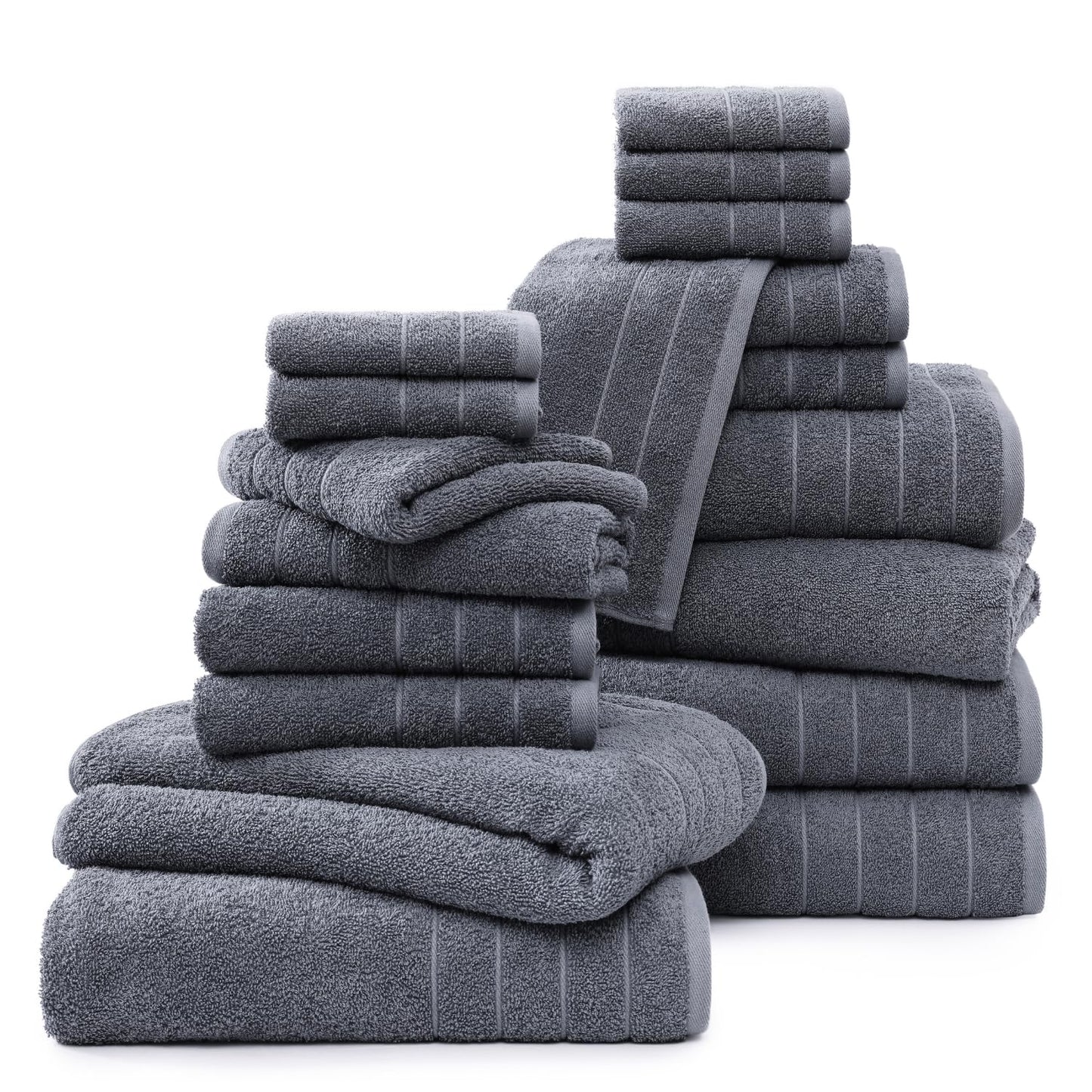 Casa Platino Bath Towels 18 Piece Towel Set Includes 6 Large Bath Towels(30"x 60"), 6 Hand Towels & 6 Washcloths, 100% Ring Spun Cotton Towels for Bathroom -Cool Grey