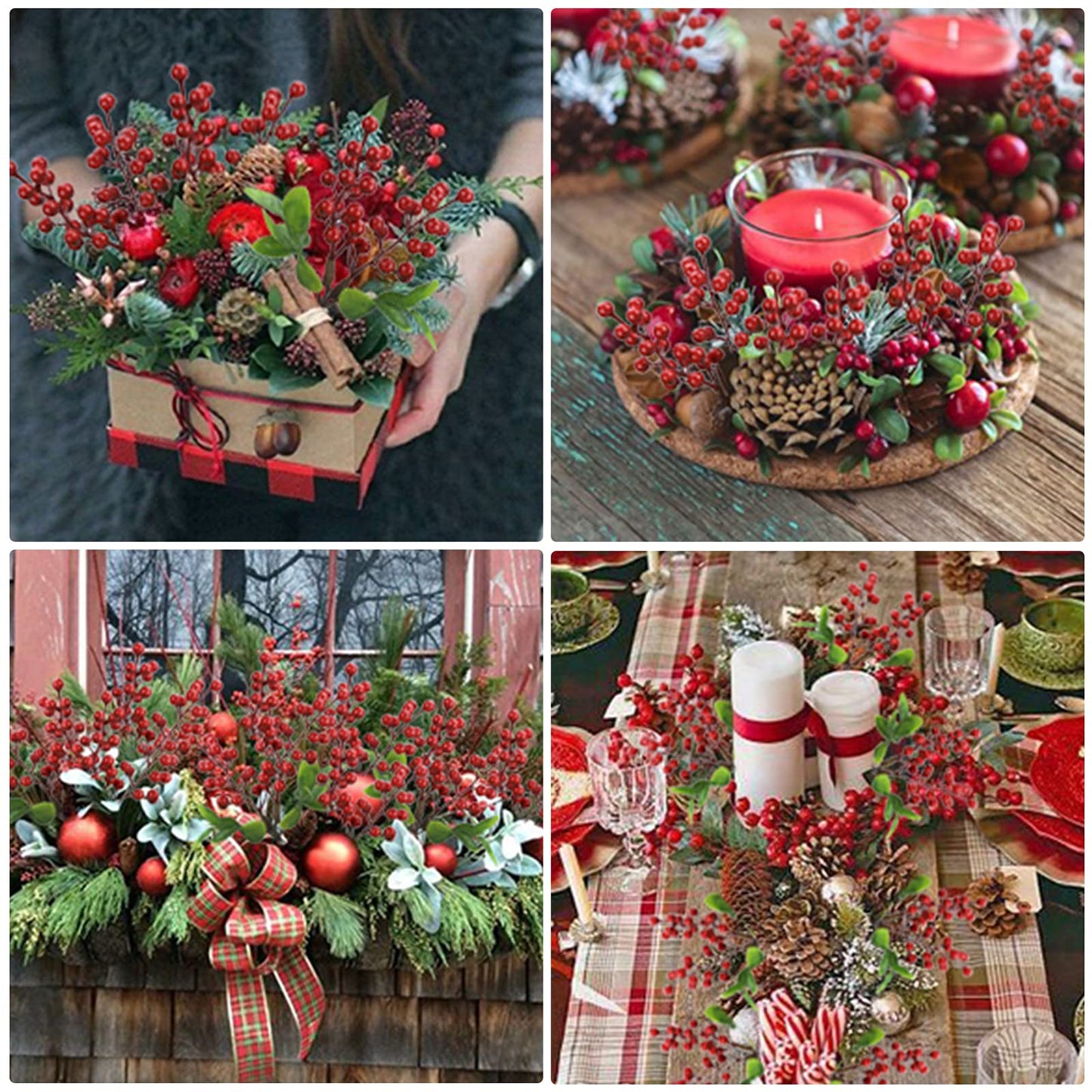 Felice Arts 6 Pack Christmas Picks Artificial Red Berry Stems Fake Holly Berries for Xmas Tree Ornaments DIY Wreath Vase Fireplace Decor