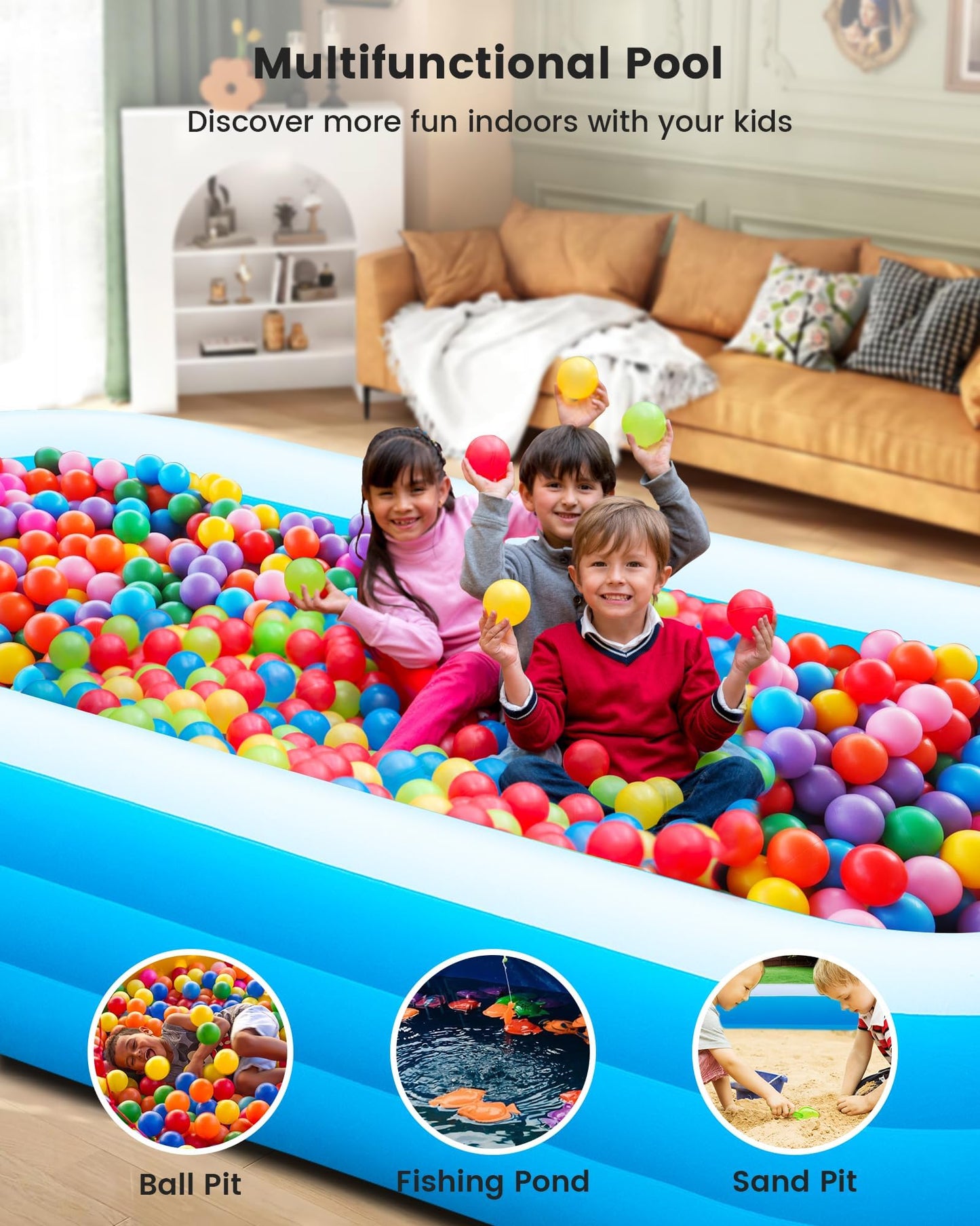 Inflatable Pool with Pump, 130" x 72" x 22" Full-Sized Blow Up Pool for Adults, Enduring Thickened Swimming Pools for Family, Backyard, Garden, Summer Water Party