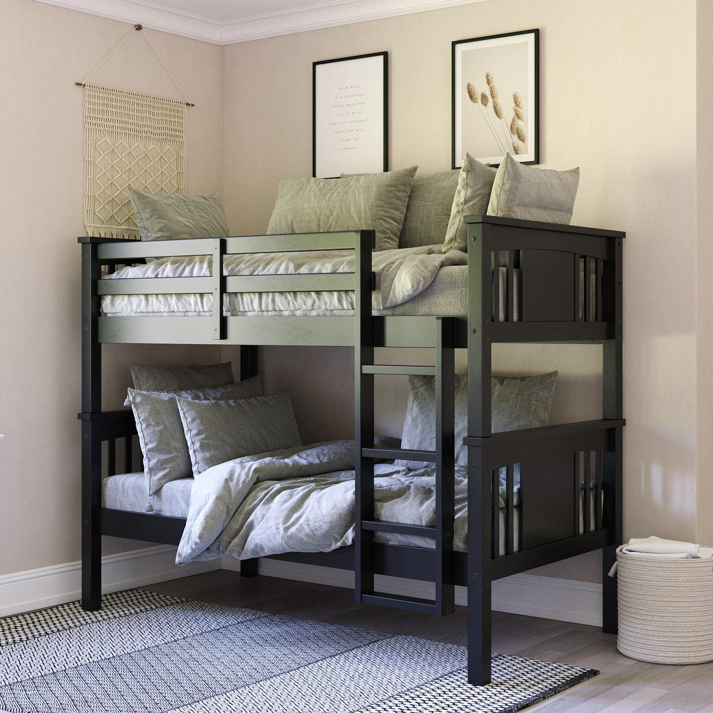 DHP Dylan Twin Over Twin Bunk Bed, Espresso, Sturdy Wood Construction, Converts to 2 Twin Beds, Guard Rails, Step Ladder