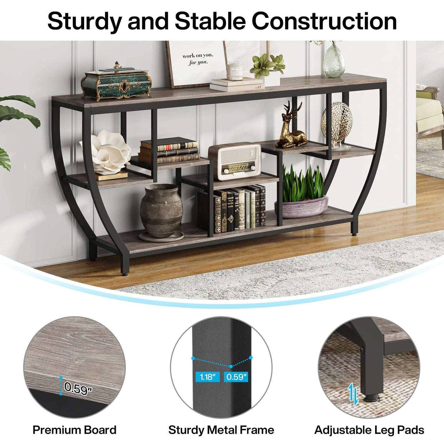 Tribesigns 70.9 Inch Long Sofa Table with Shelves, Rustic Console Table with Storage, Industrial Entryway Table TV Stand, Behind Couch Table Accent Tables for Living Room, Hallway, Foyer, Grey