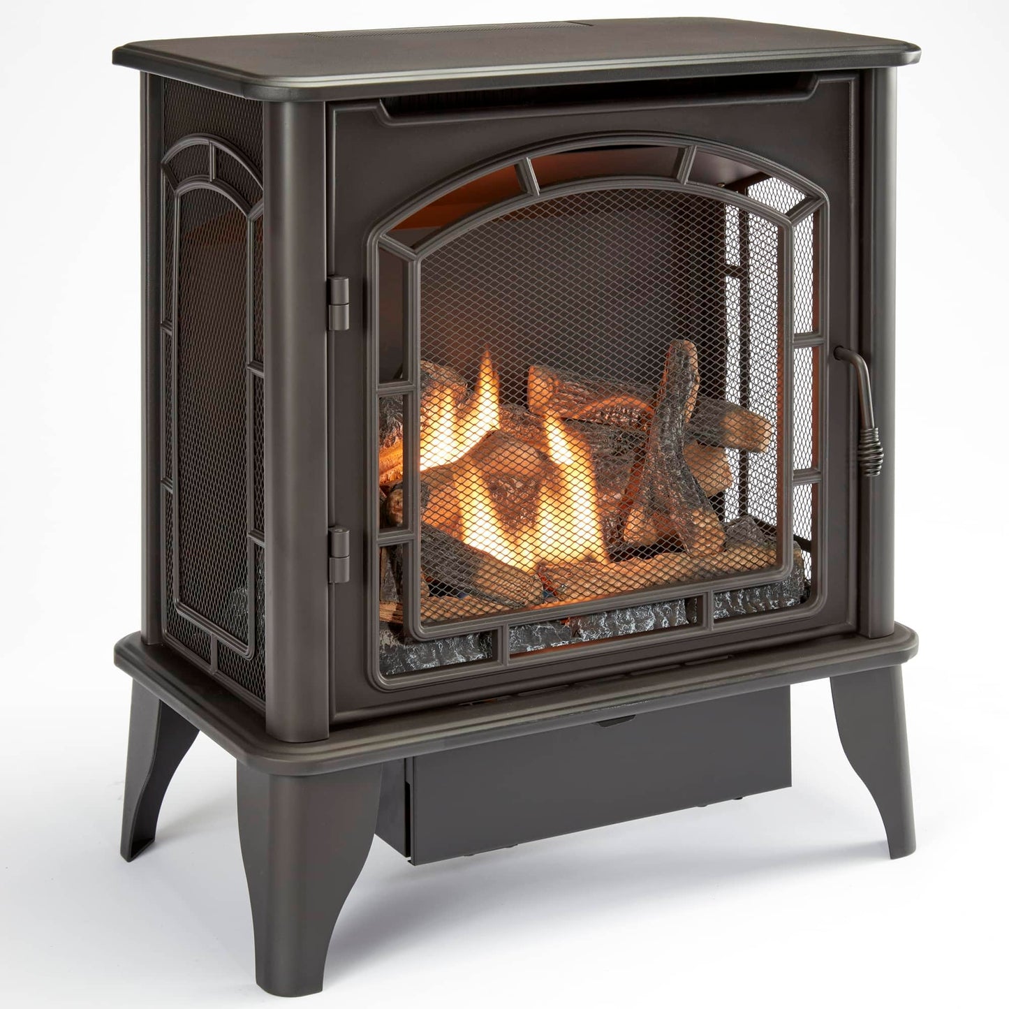 Bluegrass Living Panorama Vent Free Dual Fuel 3-Sided Gas Stove - 23,000 BTU, Remote Control, Black Finish - Model# BTSD23RT