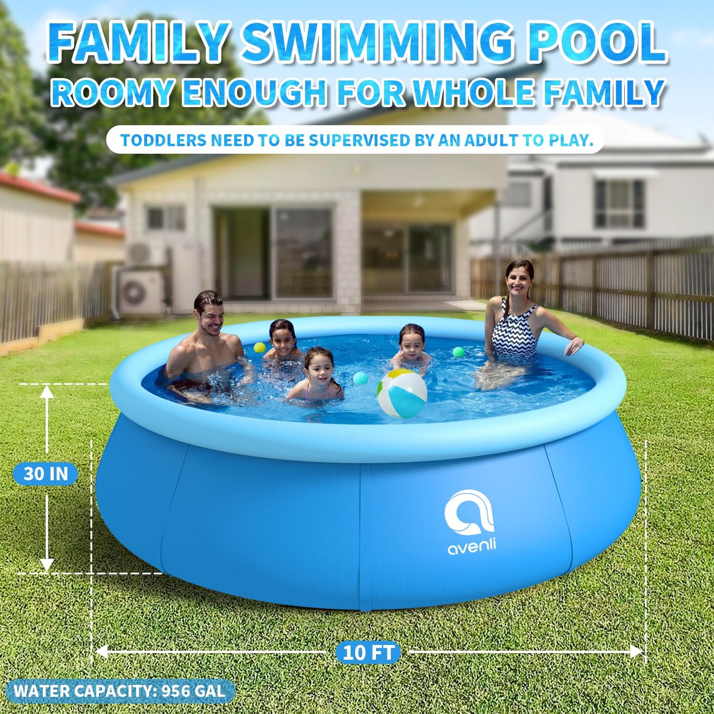 Inflatable Swimming Pool, Swimming Pool Above Ground 10ft x 30in, Round Inflatable Pools Adult, Blow up Pool, Outdoor Pool for Backyard Family, Top Ring Summer Water Party Pools