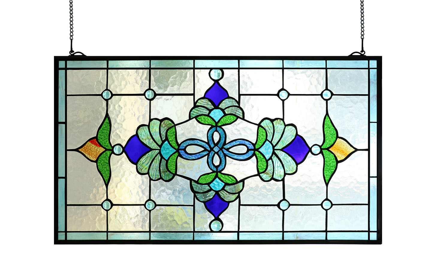 Yogoart Tiffany Style Stained Glass Window Hanging Panels Horizontal Transom Window 15" X 26"