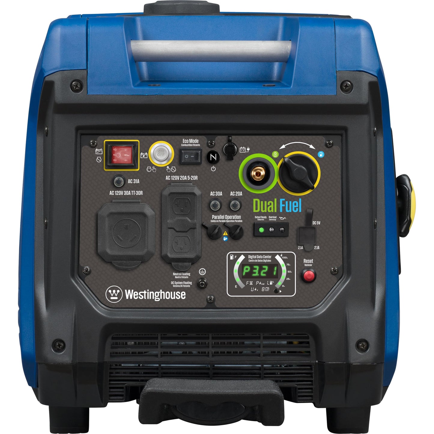 Westinghouse 5000 Peak Watt Super Quiet Dual Fuel Portable Inverter Generator, Remote Electric Start, Gas & Propane Powered, RV Ready 30A Outlet, Parallel Capable,Blue/Black