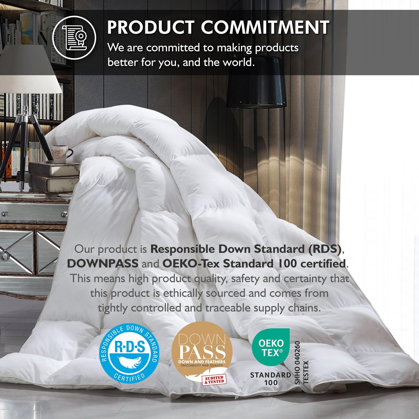Luxurious Oversize California King 108" x 98" Size Goose Down Fiber Waterfowl Feather Fiber Comforter Duvet, 100% Egyptian Cotton Cover, 68 oz. Fill Weight, Baffle Box Design, White Solid