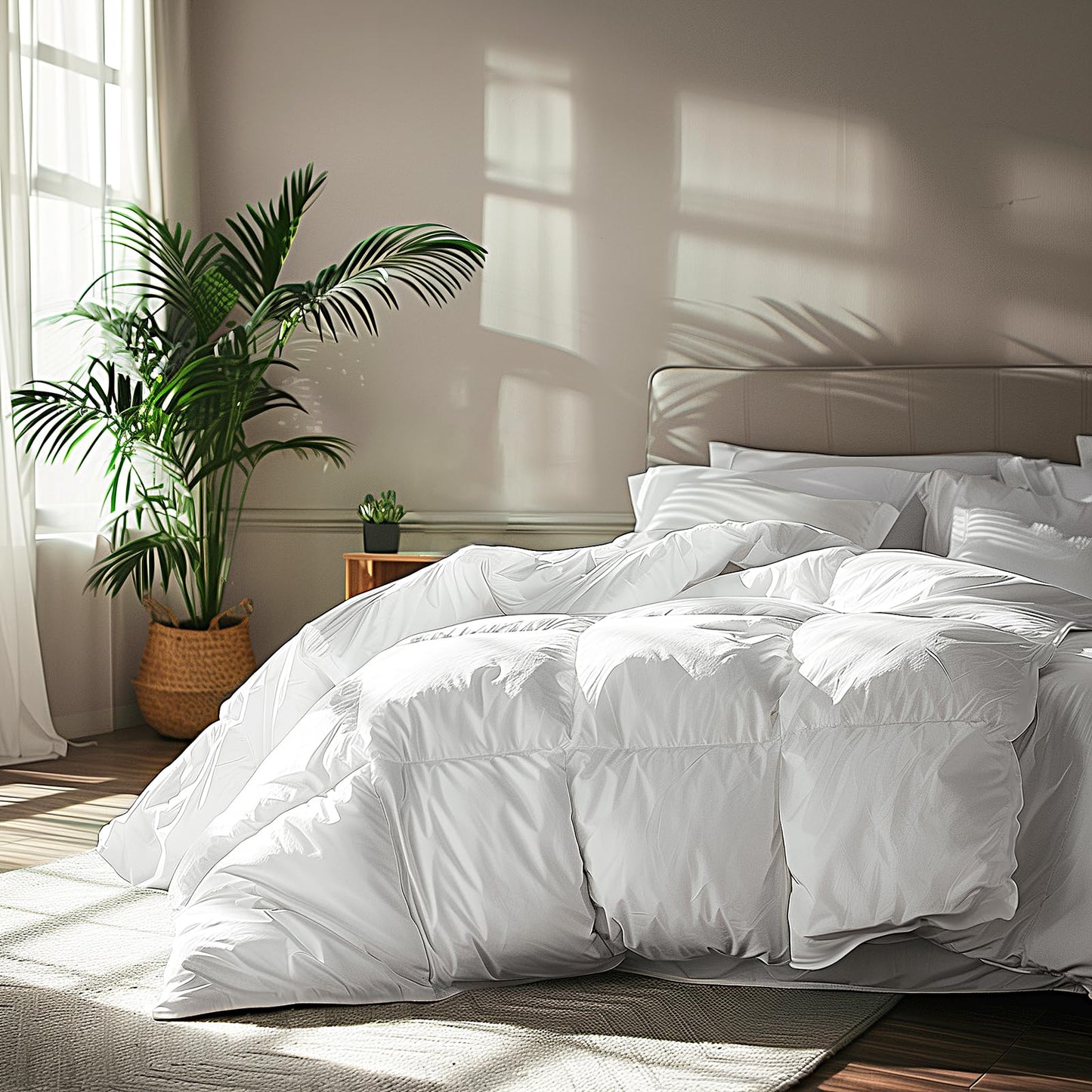 Serta Goose Feather Down Fiber Cotton Comforter Queen Size - 100% Cotton Duvet Insert - Hotel Luxury Hypoallergenic Bedding Comforter All Season Medium Warmth 90 x 90 Inch White