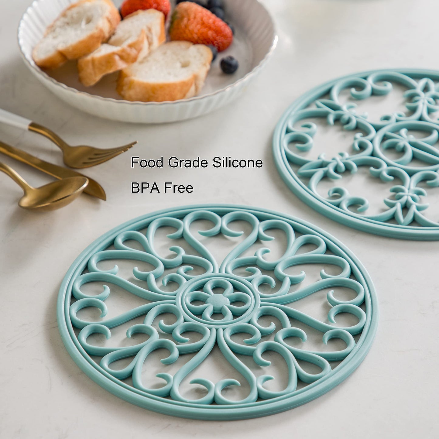 Silicone Trivet Mat - Non-Slip & Heat Resistant Kitchen Hot Pads for Countertops & Table - Kitchen Trivets for Hot Dishes & Cookware - Hot Pot Holder for Pots & Pans - Turquoise,Set of 3