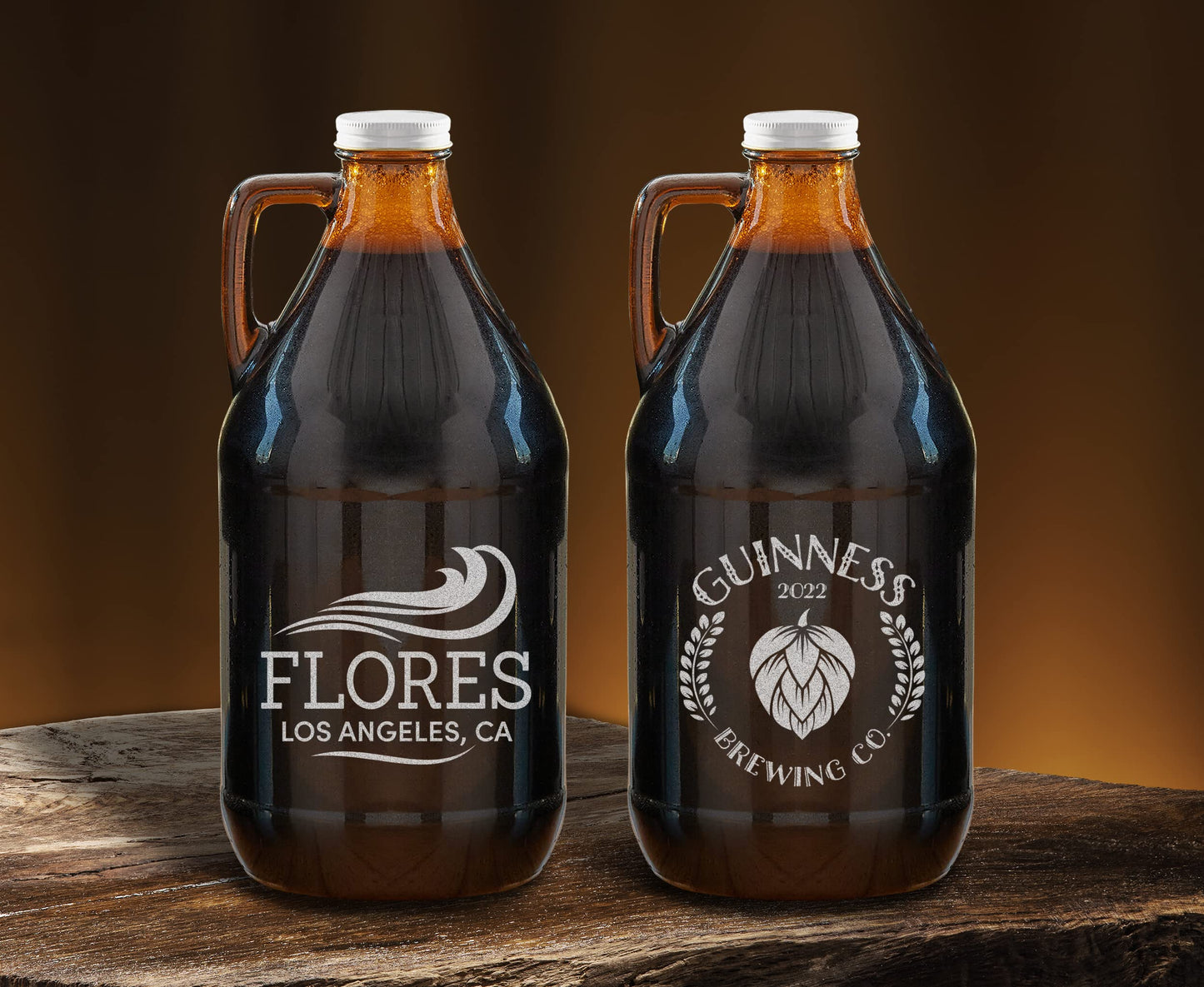 TEEAMORE Amber Growler 64 oz Personalized Beer Growler Amber Glass Growlers Custom Handled Jugs Glass Growler for Beer