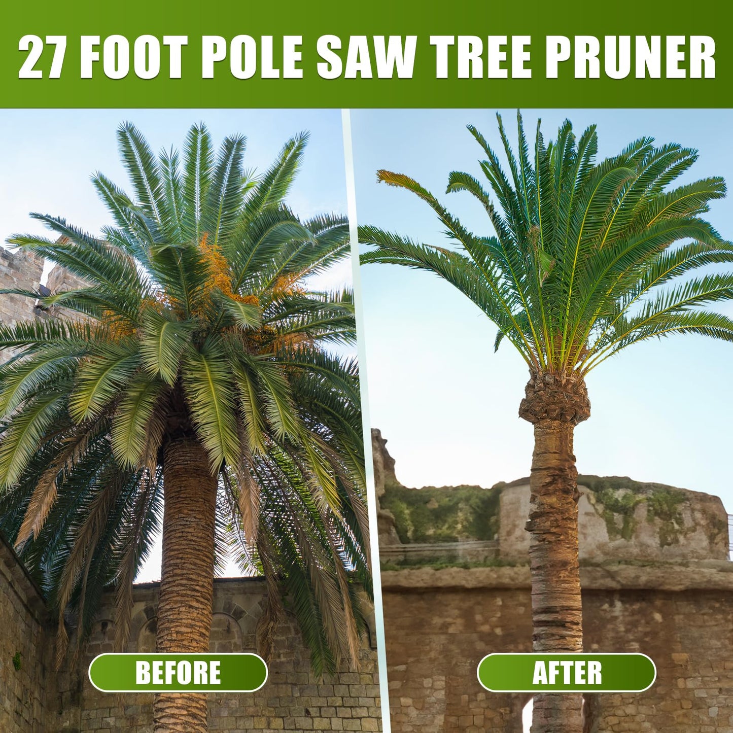 Tree Pruner Pole Saw for Tree Trimming, 7.3-27 Foot Manual Pole Saw Tree Pruner Extendable Tree Trimmer, Tree Pole Pruner for Pruning Palms And Shrubs