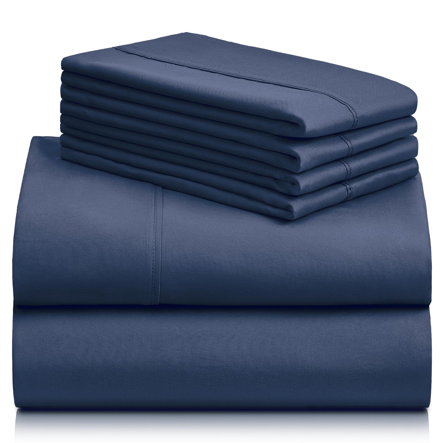 LuxClub 6 PC Queen Sheet Set, Breathable Luxury Bed Sheets, Deep Pockets 18" Eco Friendly Wrinkle Free Cooling Sheets Machine Washable Hotel Bedding Silky Soft - Navy Queen