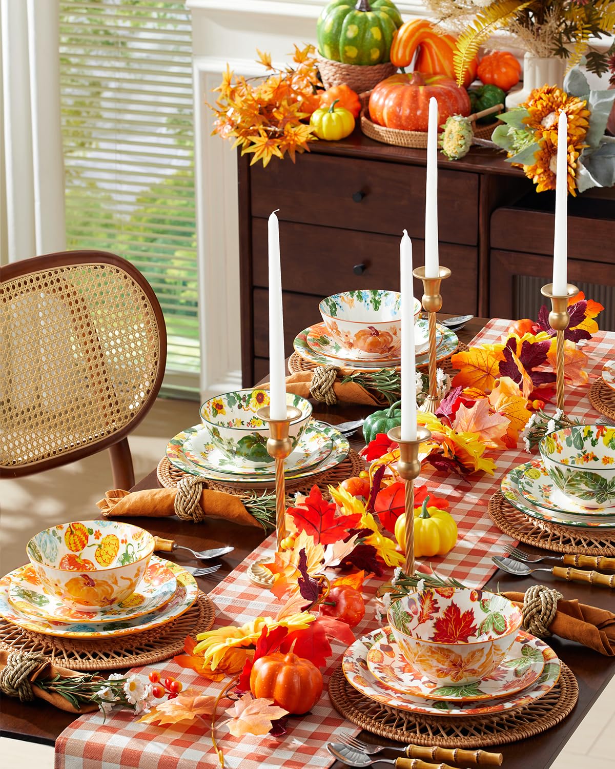 Metahom Fall Bowls Set of 6, Thanksgiving Ceramic Bowls for Cereal, 6.3" Pumpkins Soup Bowls, Autumn Harvest, Dishwasher and Microwave Safe