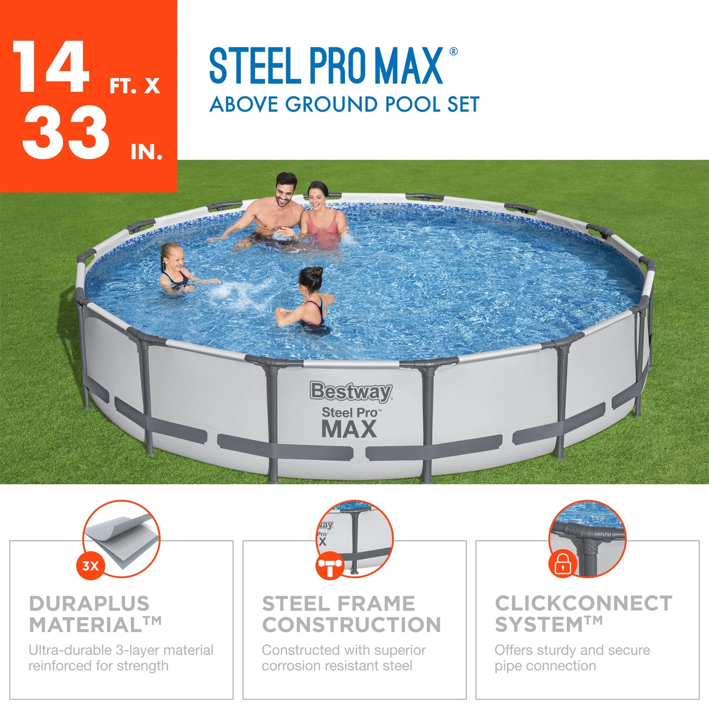 Bestway Steel Pro MAX 14' x 33" Round Above Ground Pool Set | Includes 530gal Filter Pump