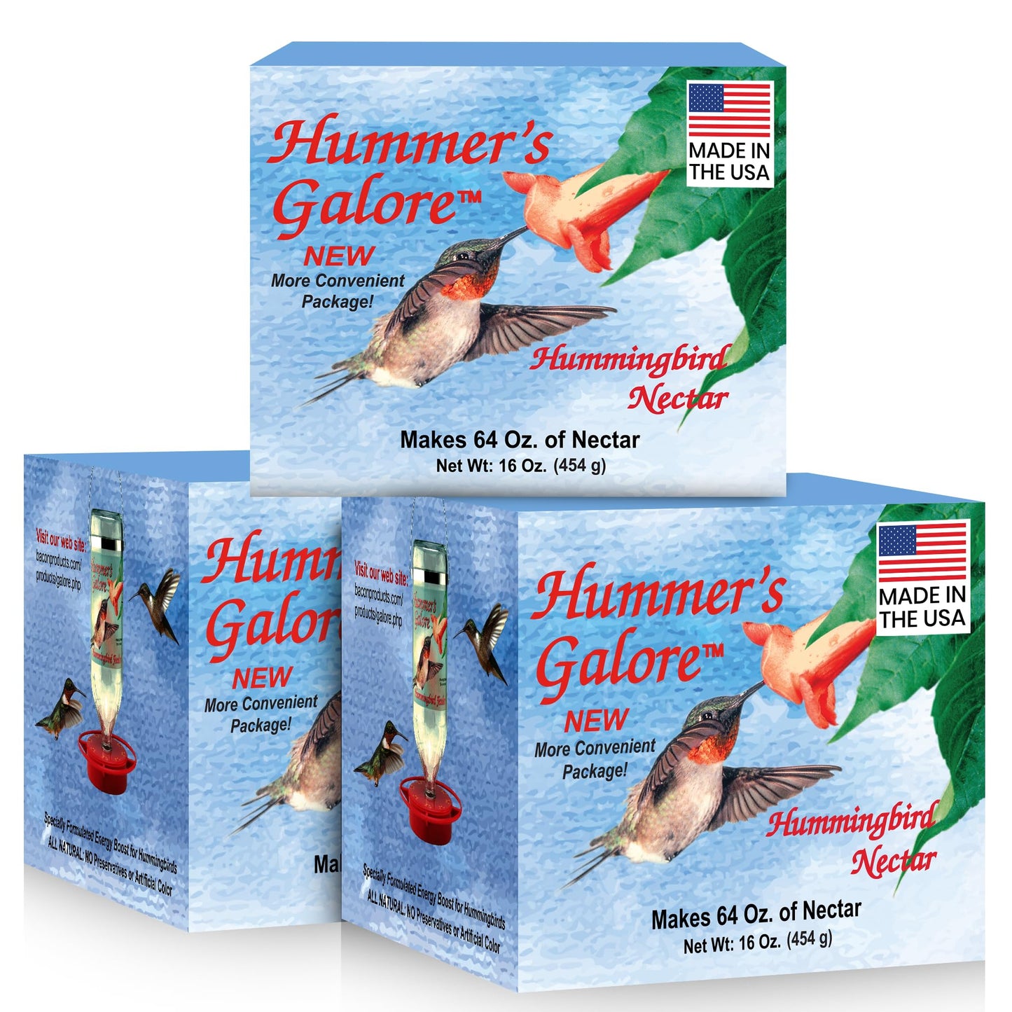 Hummer's Galore Hummingbird Food, Ready-to-Mix Hummingbird Nectar, All-Natural Nectar Collector Formula, No Preservatives or Dyes, Makes 192 oz (Pack of 3)