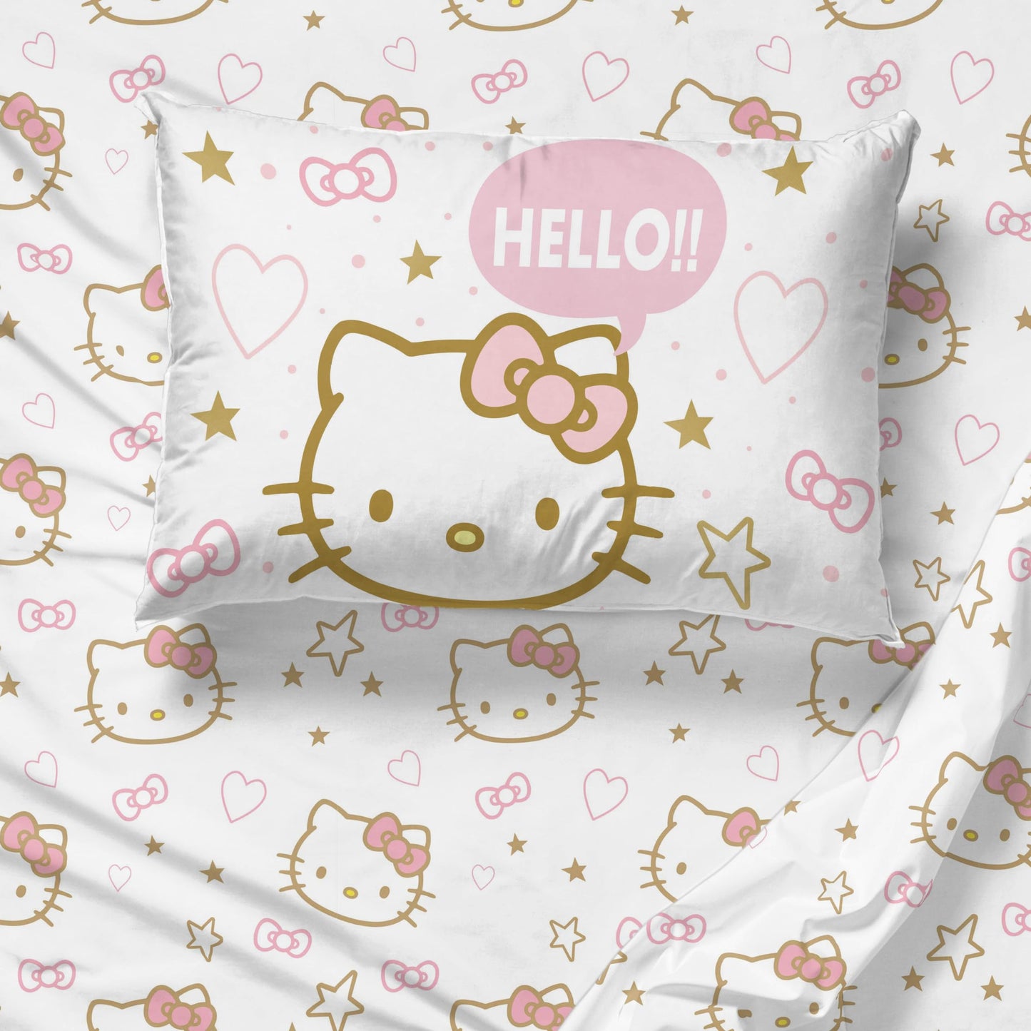 Jay Franco Hello Kitty Twin Comforter Set - 5 Piece Bedding Includes Sheet Set & Pillow Covers - Super Soft Pink Bedding