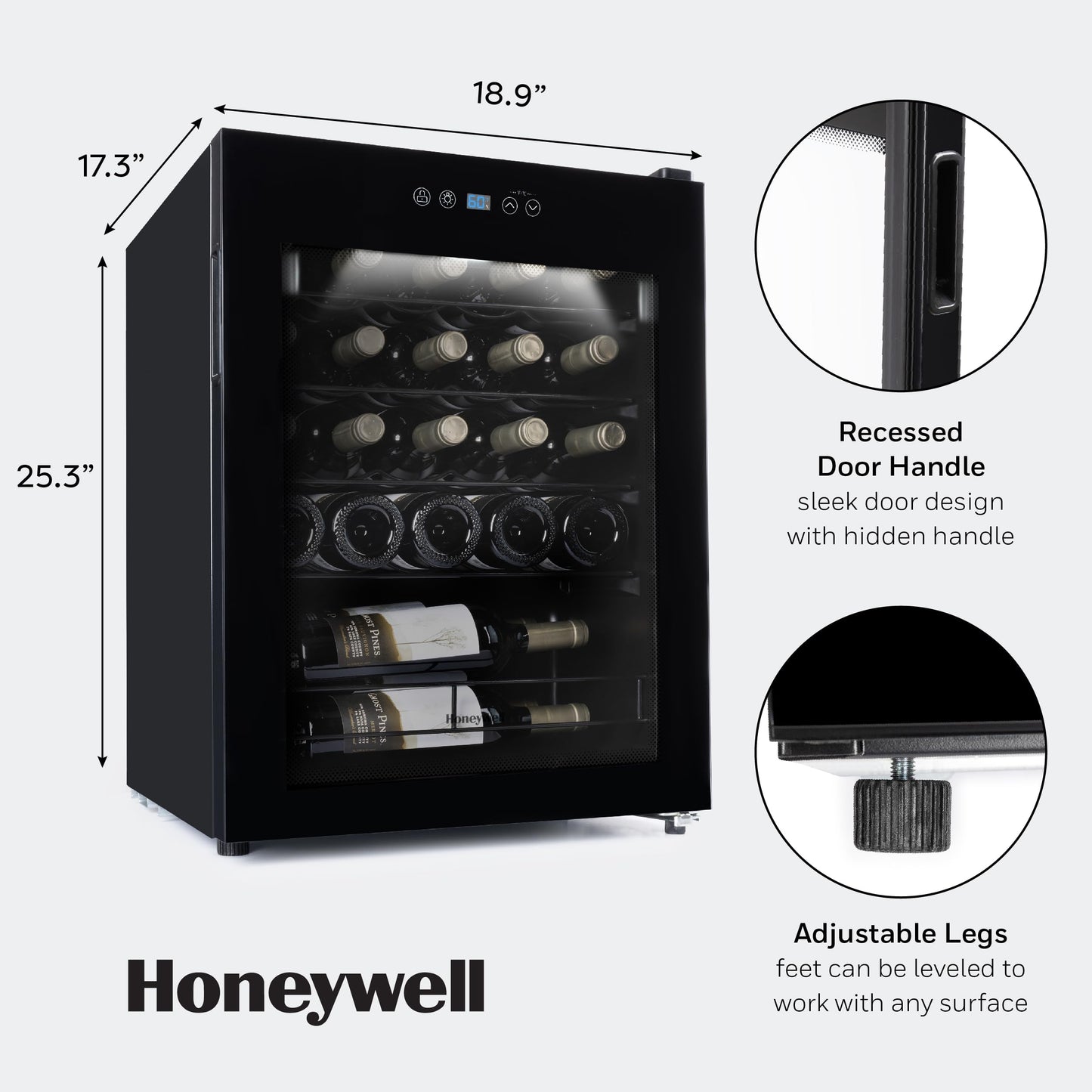 Honeywell 24 Bottle Compressor Wine Cooler Refrigerator, Compact Wine Cellar For Red, White, Champagne or Sparkling Wine, Digital Temperature Control, Glass Door