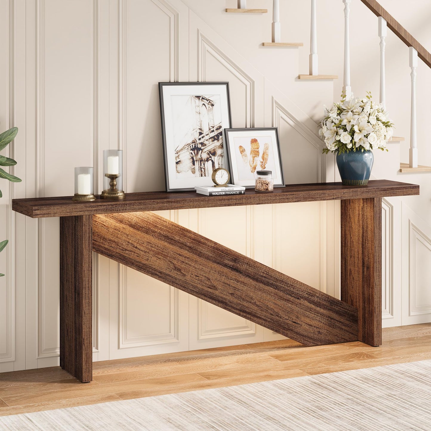 VANOMi Console Table with LED Lights, 70.86" Long Sofa Table Behind Couch, Narrow Wood Entryway Table, Farmhouse Foyer Table, Industrial Console Table for Entryway, Living Room, Hallway, Rustic Brown