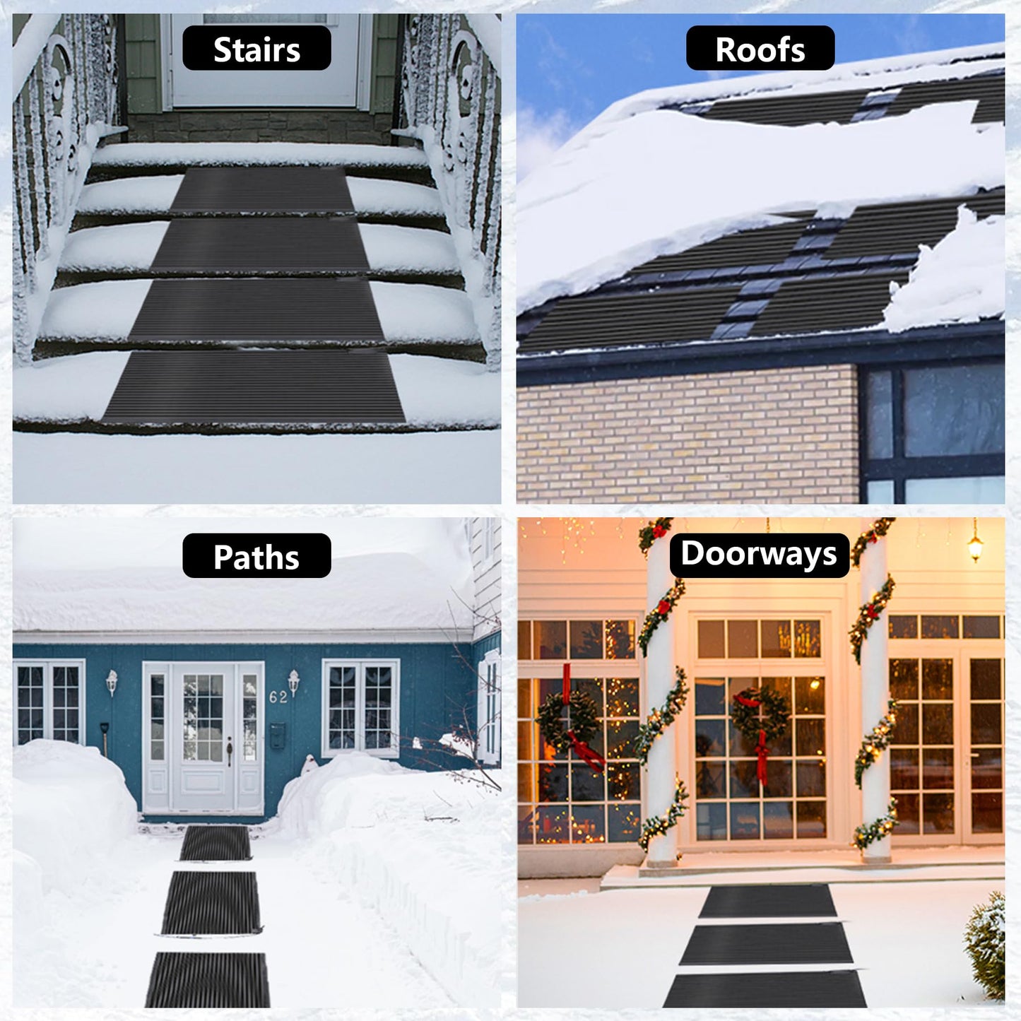 Toriexon Snow Melting Mats Outdoor 36 x 60 inch, No Slip Heated Outdoor Mats 608W 120V, Heated Driveway Mats with Power Cord, IPX5 Waterproof, UL and ETL Certificate for Most Entranceways