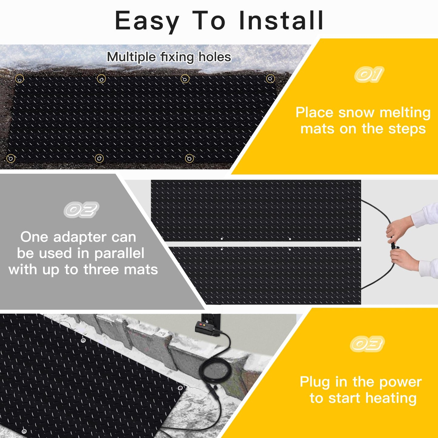 Juilsioa 5ft x 20in Snow Melting Mats Outdoors, Anti-Slip Heated Walkway Mats with Power Cord, Outdoor Snow Melting Mats for Stair Doorway