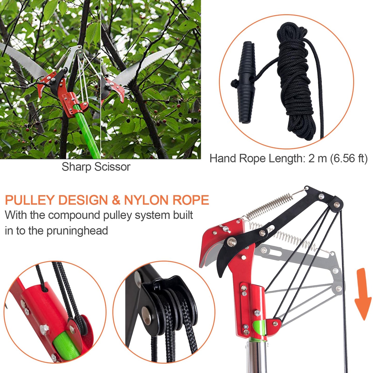 Pole Saws for Tree Trimming, 7.3-27 ft Manual Pole Saw Extendable Tree Trimmer, Long Branch Trimmer Tree Pole Pruner Saw Blades and Scissors Set for Pruning Palms and Shrubs