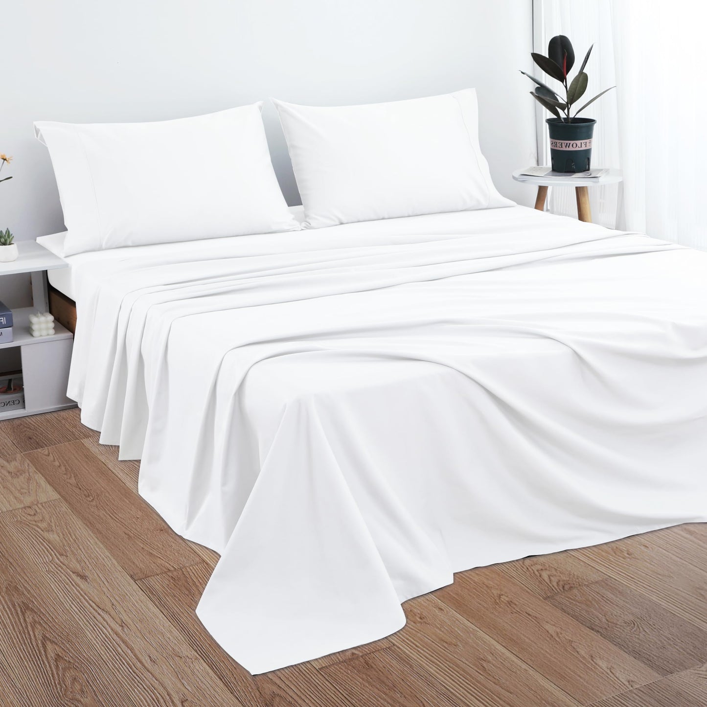 Cotton Full Flat Sheet Only, 600 Thread Count 100% Egyptian Cotton Top Sheet 1Pcs, Cool & Breathable Flat Bed Sheets Wrinkle, Fade, Stain Resistant (White Full)