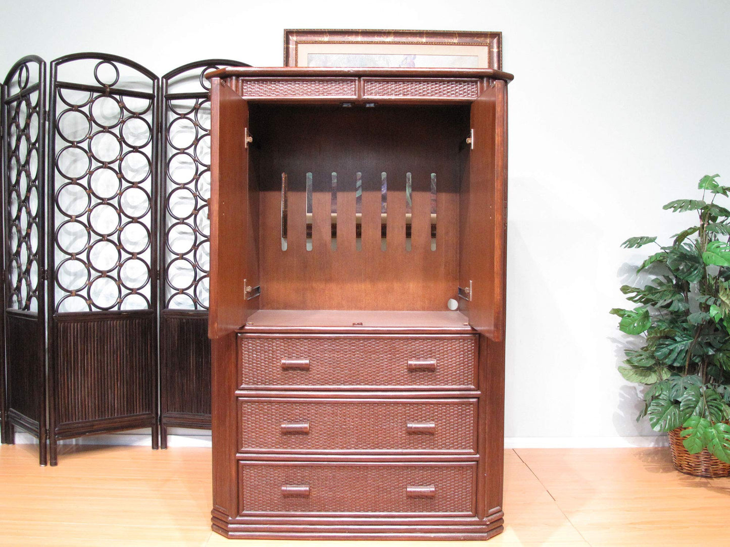 kingrattan.com Rattan and Wood TV Armoire Cabinet Drawer