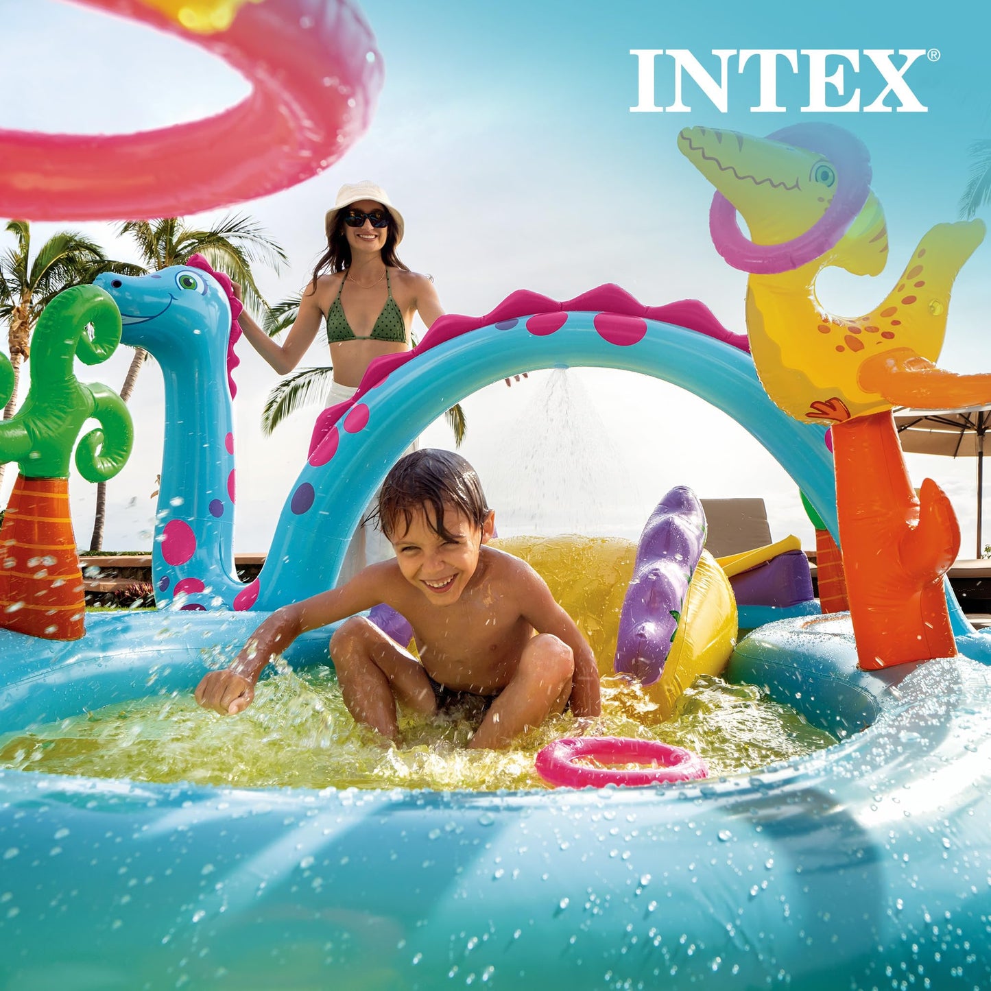 Intex 11' x 7.5' x 44" Dinoland Play Center Kiddie Inflatable Outdoor Swimming Pool