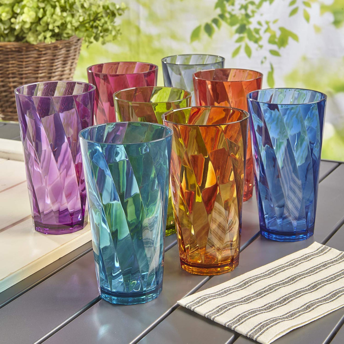 US Acrylic Optix Plastic Reusable Drinking Glasses (Set of 8) 20oz Water Cups in Jewel Tone Colors | BPA-Free Tumblers, Made in USA | Top-Rack Dishwasher Safe