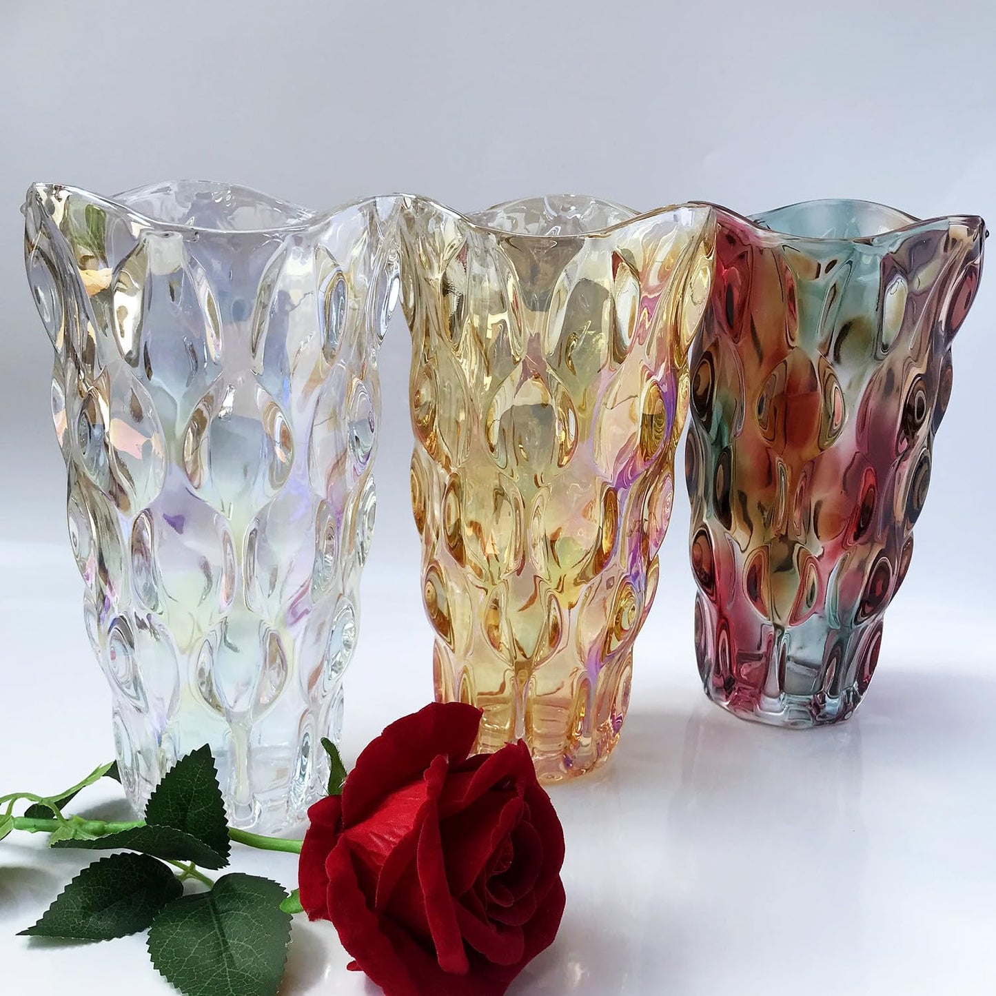 Eastern Rock Heavy Glass Flower Vase Thickened 3.5lb 9.5inch Sparkle vase Bohemian Style, for Centerpieces,Wedding,Perfect Home Decor (Sparkle)