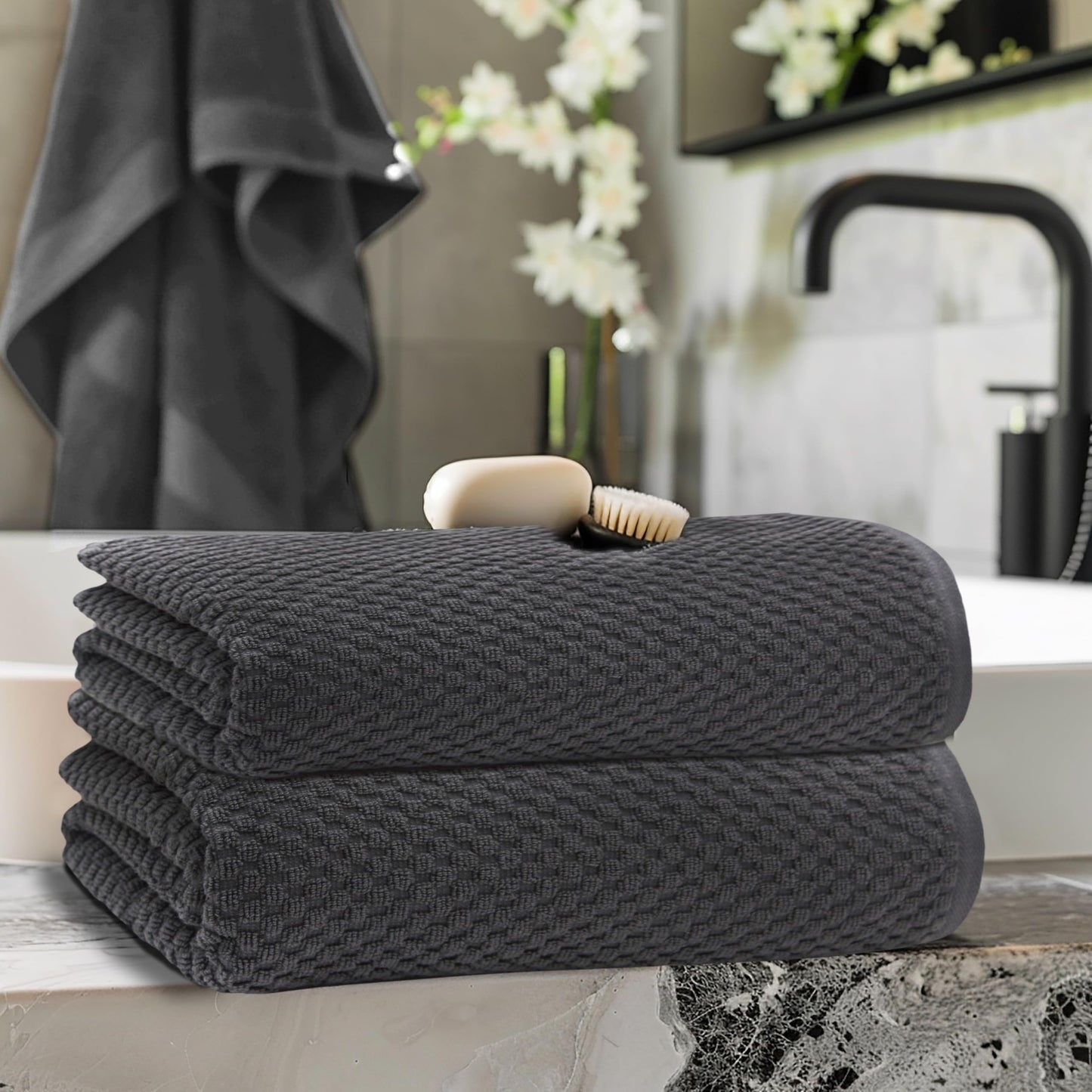 COTTON CRAFT Waffle Bath Sheets - Set of 2 Luxury Euro Spa Waffle Weave Bath Sheet Towels - 100% Ringspun Cotton Bath Sheet - Absorbent Quick Dry Bath Towel Sheet - Oversized 35 inch x 70 inch - Grey