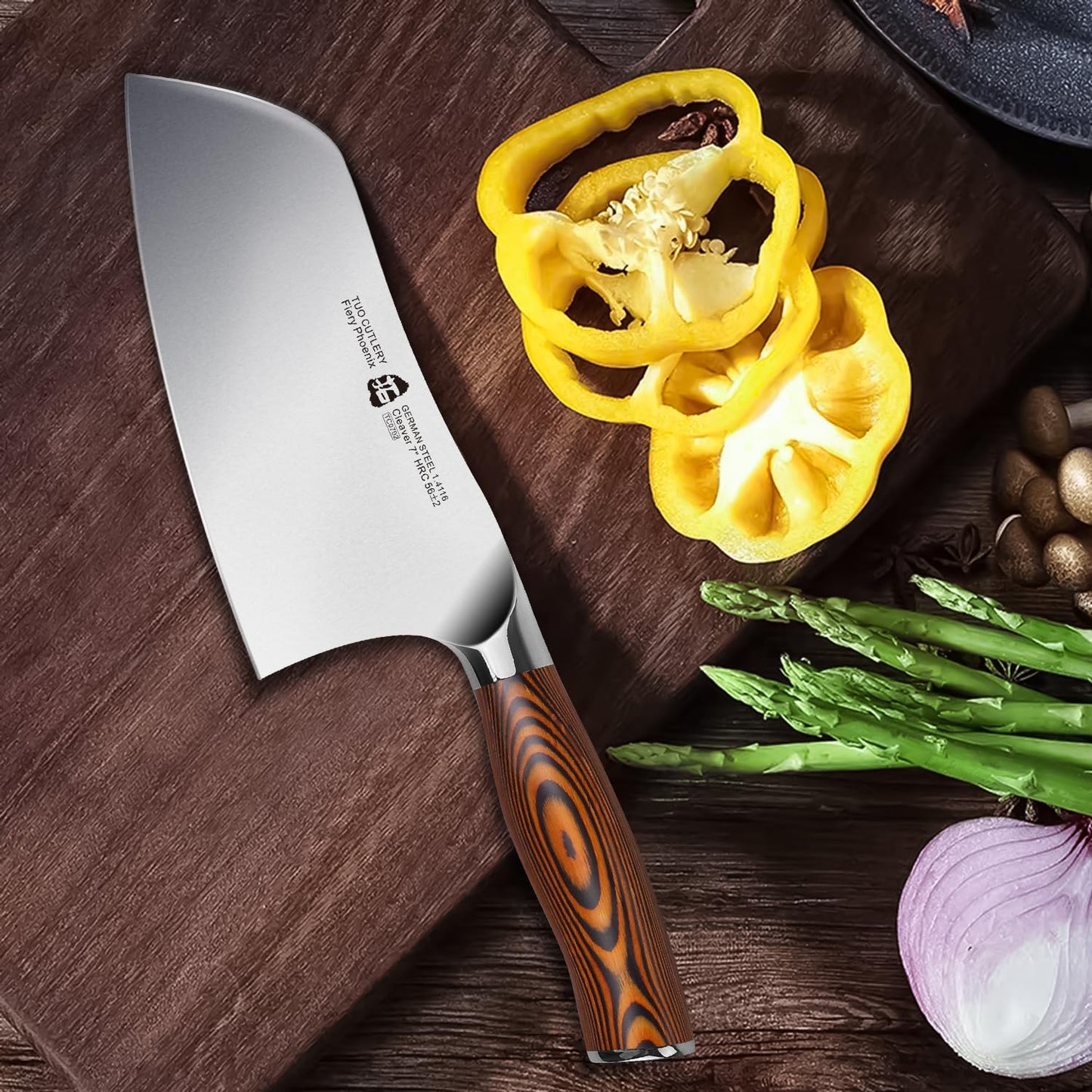 TUO Cleaver Knife, Chinese Chef Knife Stainless Steel 7 inch Vegetable Meat Cleaver with Pakkawood Handle, Heavy Duty Blade for Home Kitchen