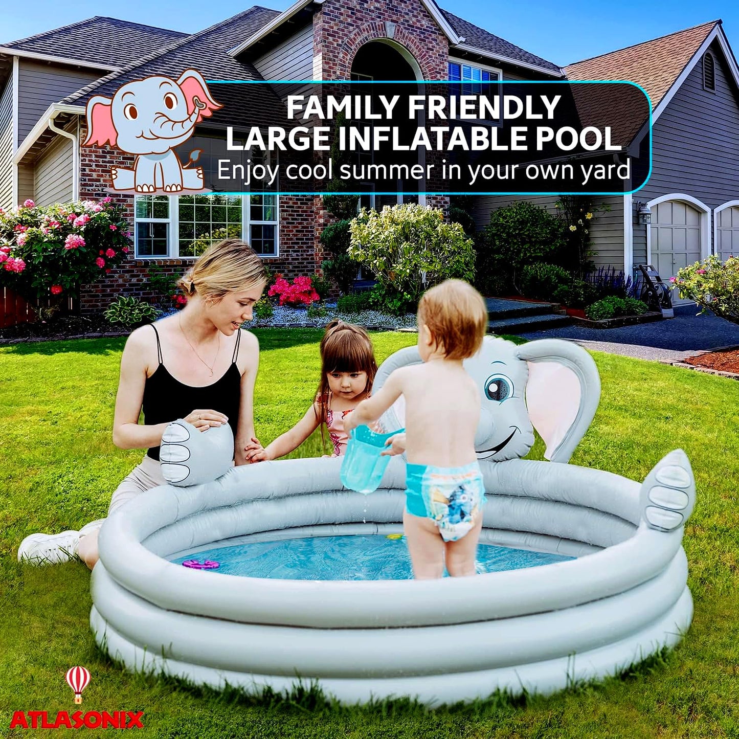 Elephant Inflatable Kiddie Pool for Kids and Toddlers with Sprinkler, Outdoor Backyard Baby Water Games Pool 60" Outside Party Birthday Fun Boys Girls Ages 1 2 3 4 5 6