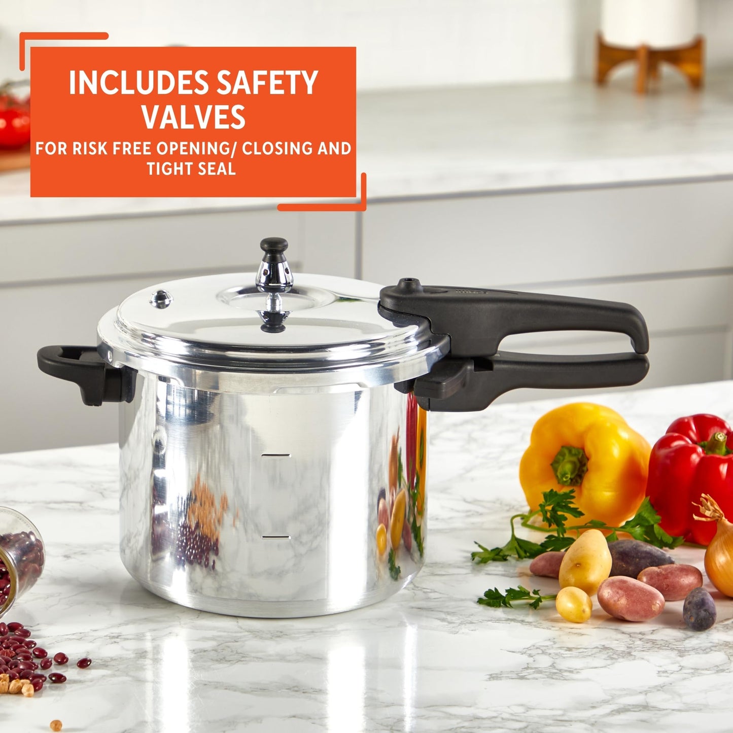 IMUSA 7 Quart Stovetop Aluminum Presure Cooker with safety valves for risk-free opening